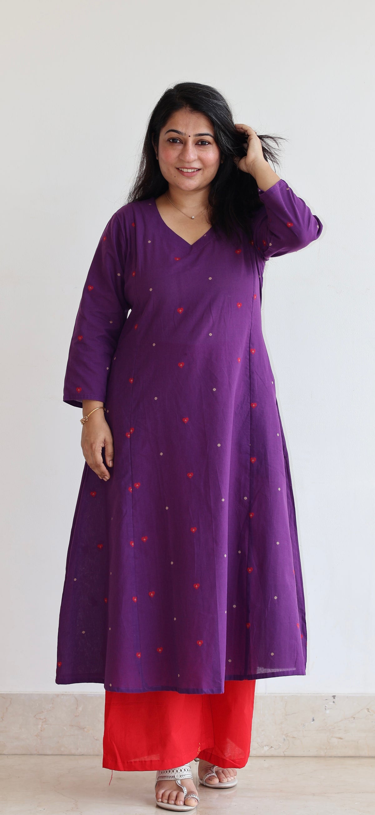 Hearts Handwoven Cotton Kurta - Purple