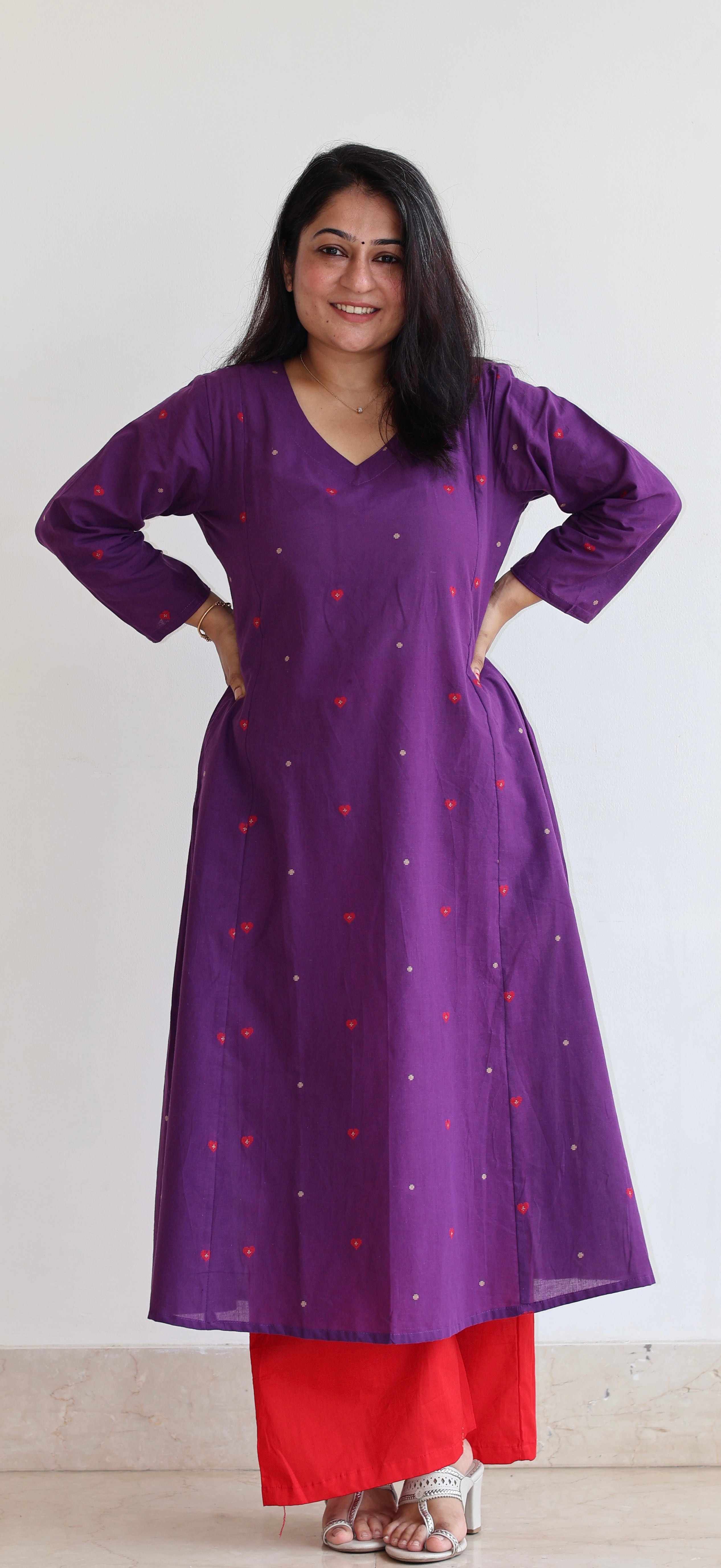 Hearts Handwoven Cotton Kurta - Purple