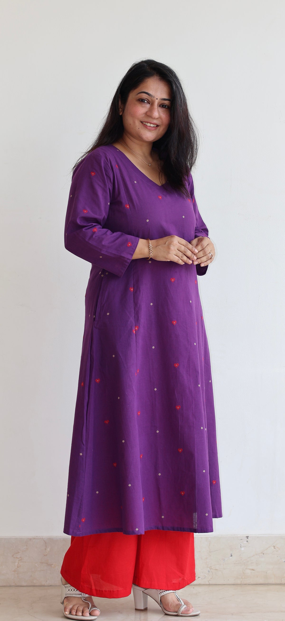 Hearts Handwoven Cotton Kurta - Purple