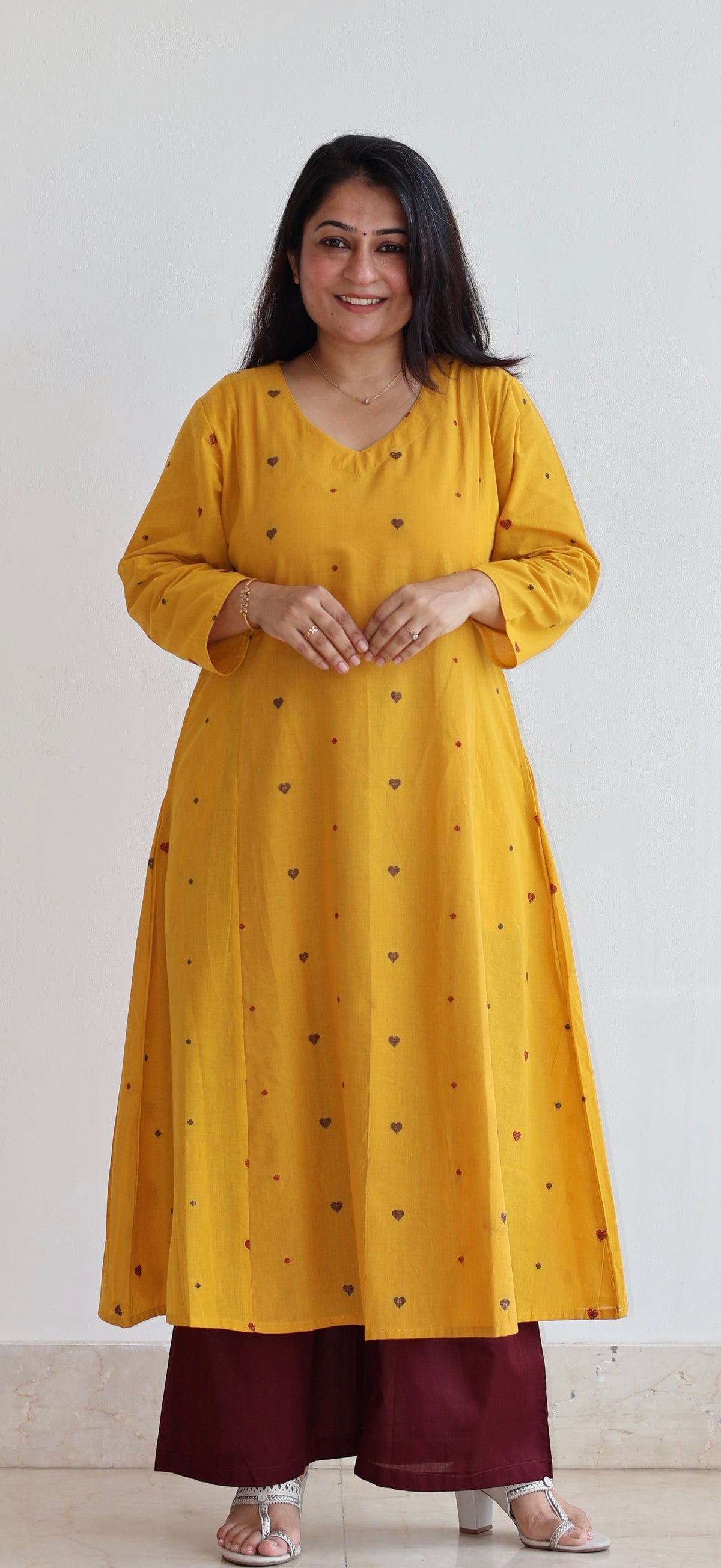 Hearts Handwoven Cotton Kurta - Yellow