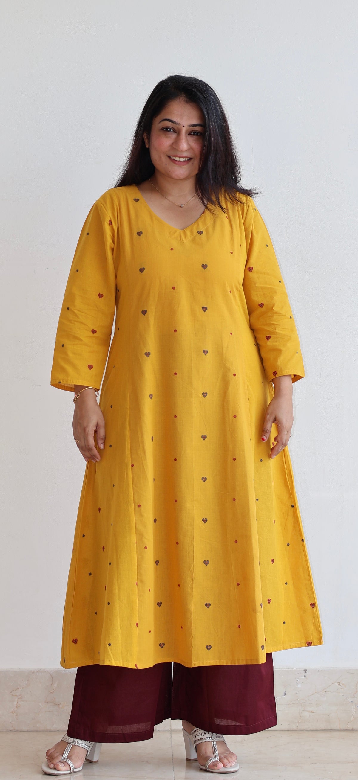 Hearts Handwoven Cotton Kurta - Yellow