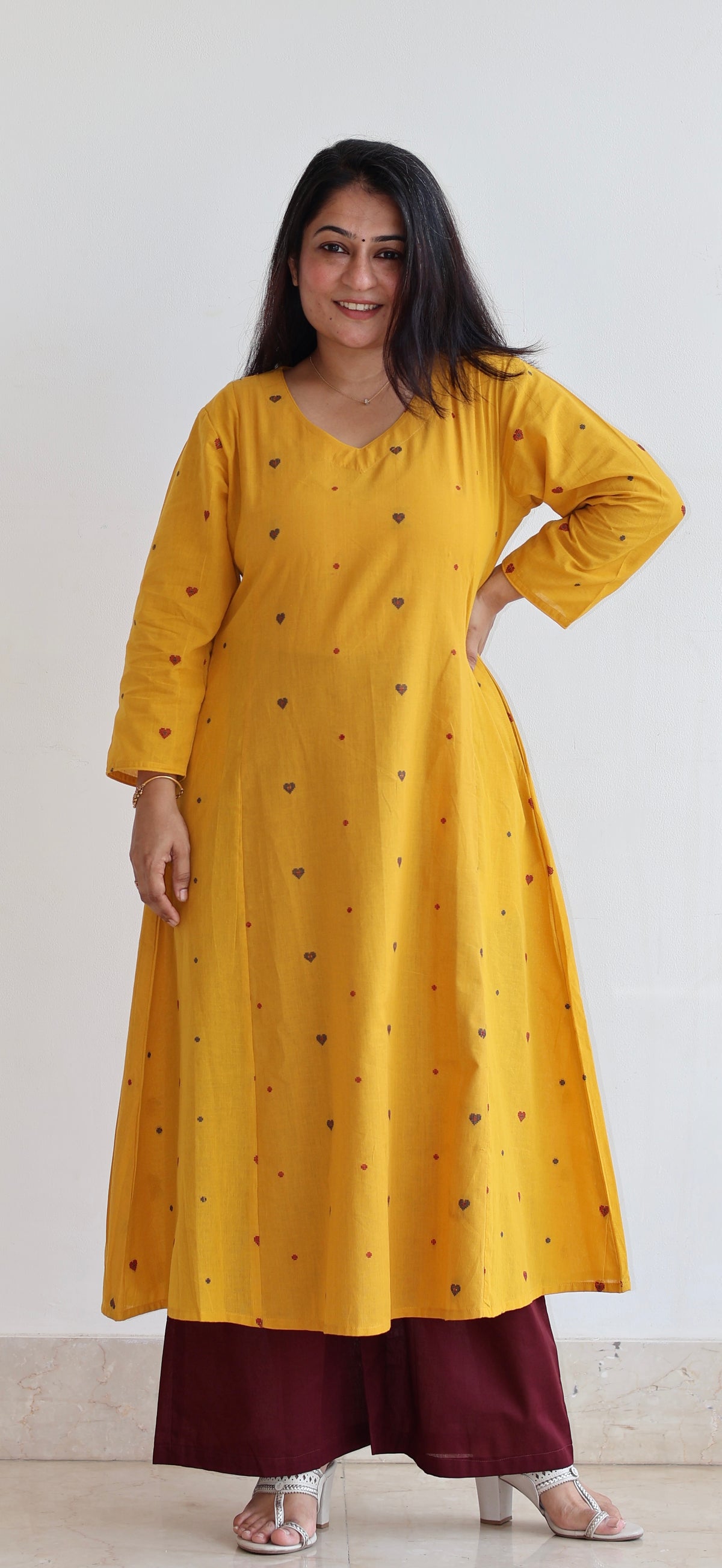 Hearts Handwoven Cotton Kurta - Yellow