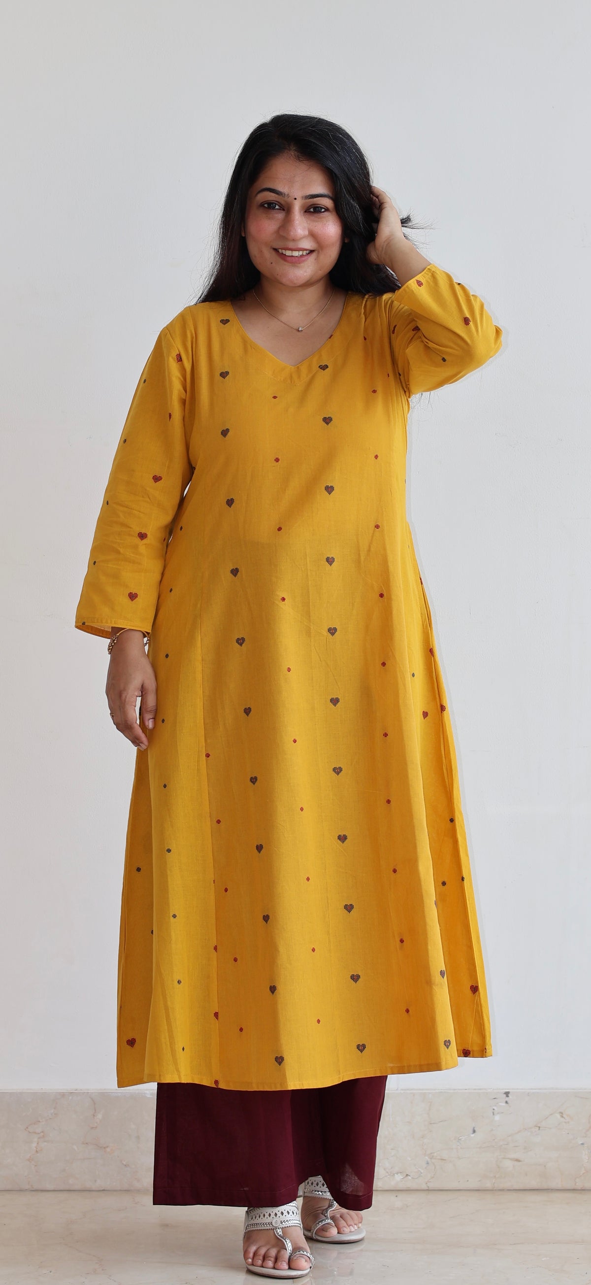 Hearts Handwoven Cotton Kurta - Yellow