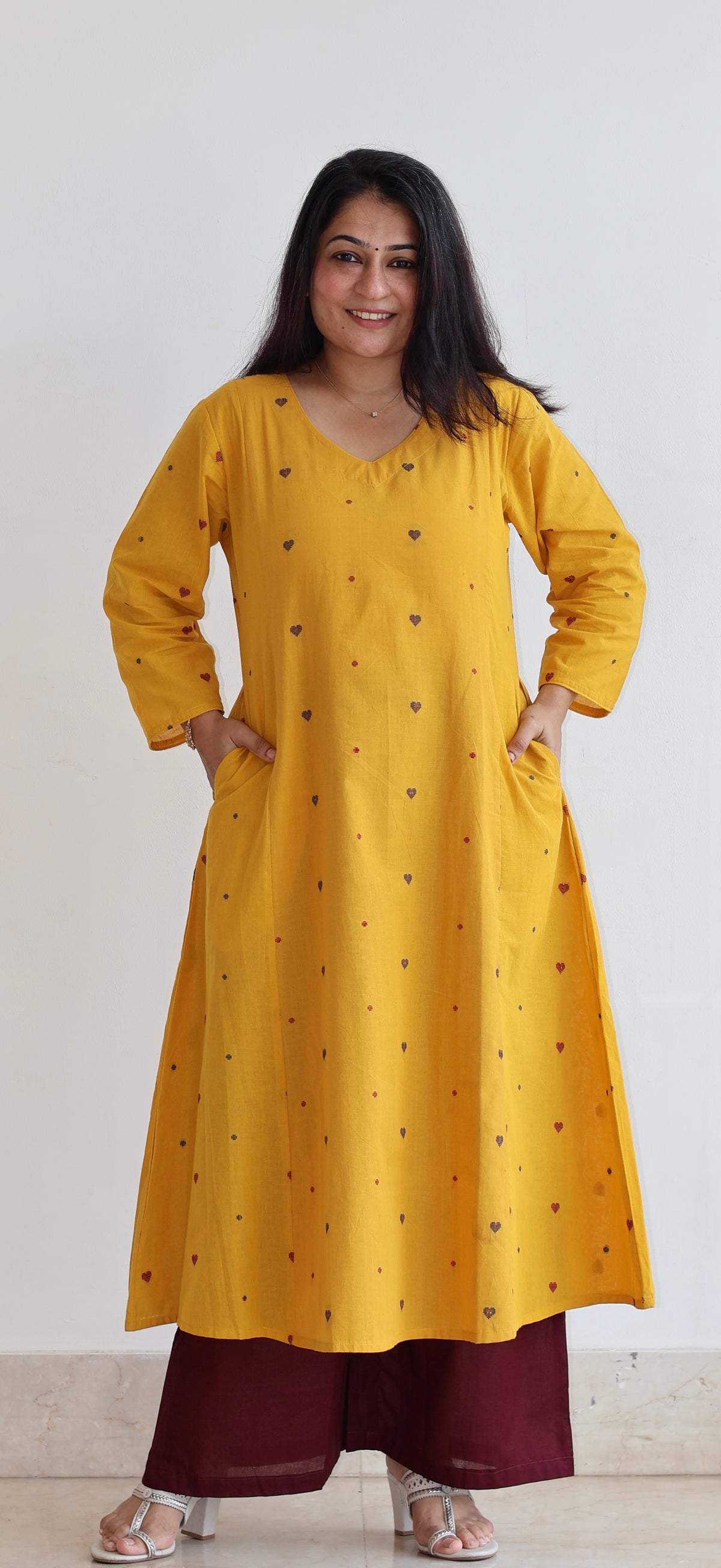 Hearts Handwoven Cotton Kurta - Yellow