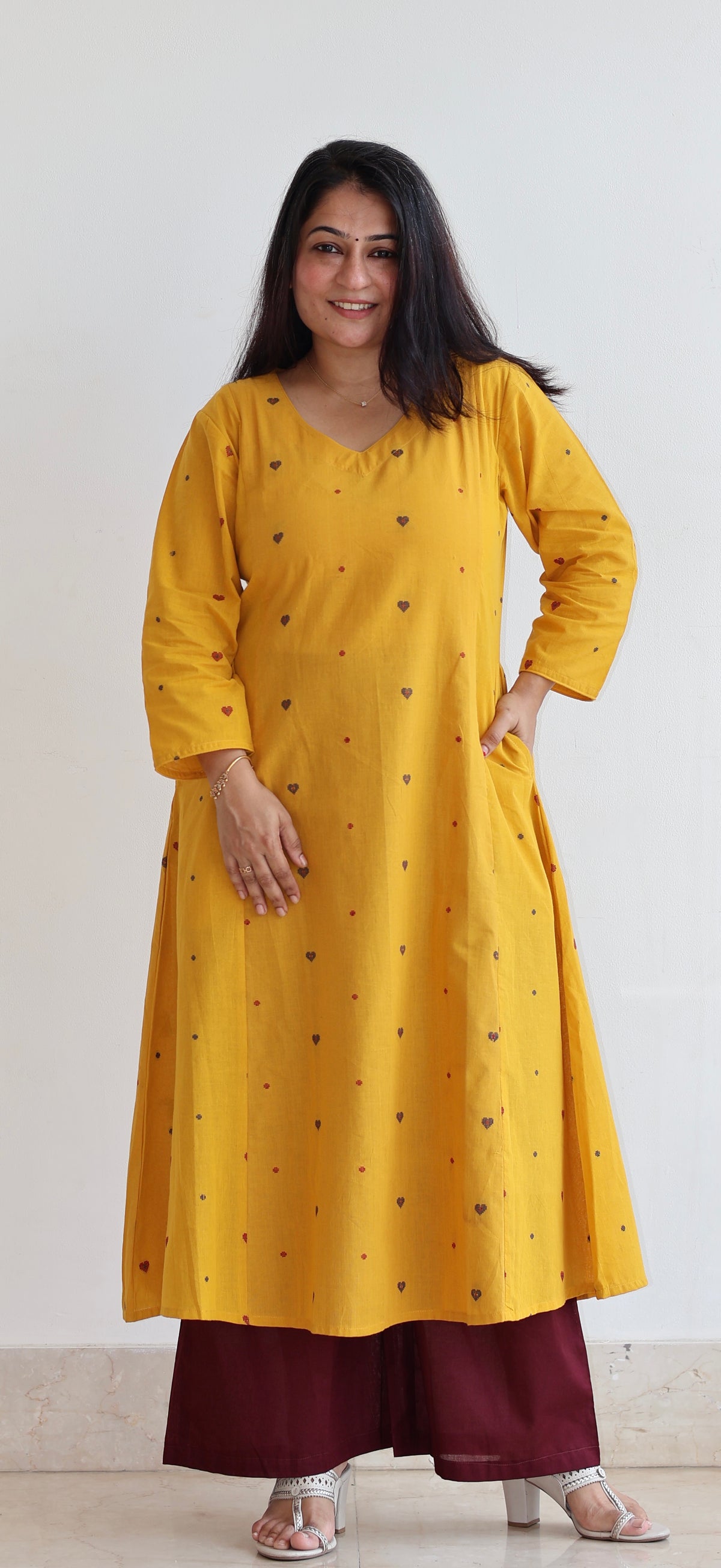 Hearts Handwoven Cotton Kurta - Yellow