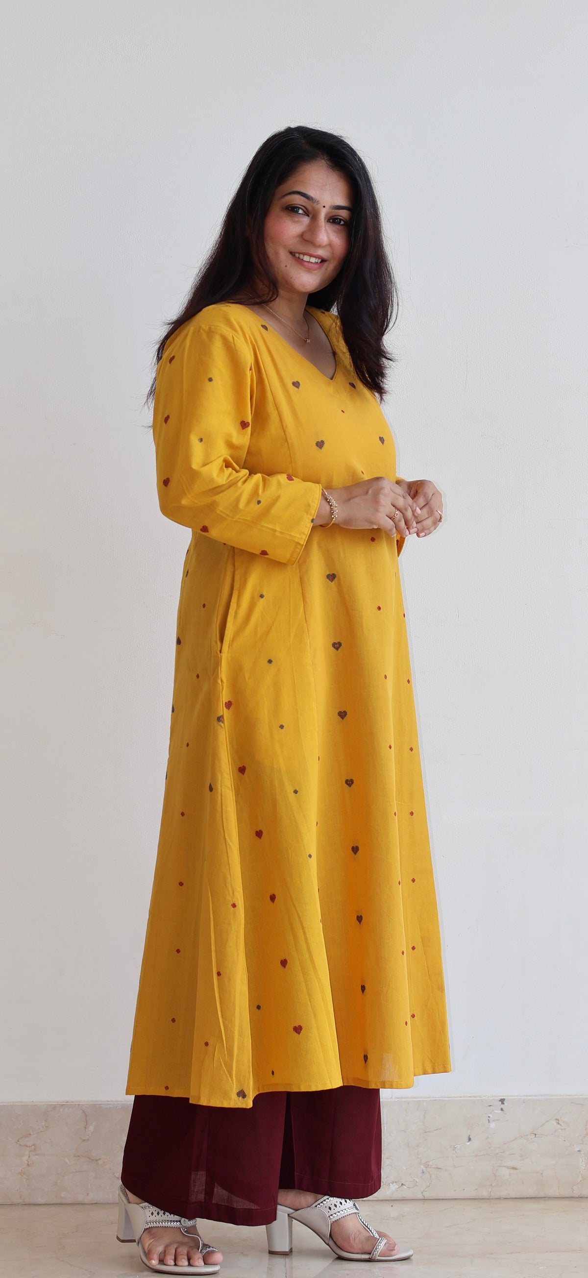 Hearts Handwoven Cotton Kurta - Yellow