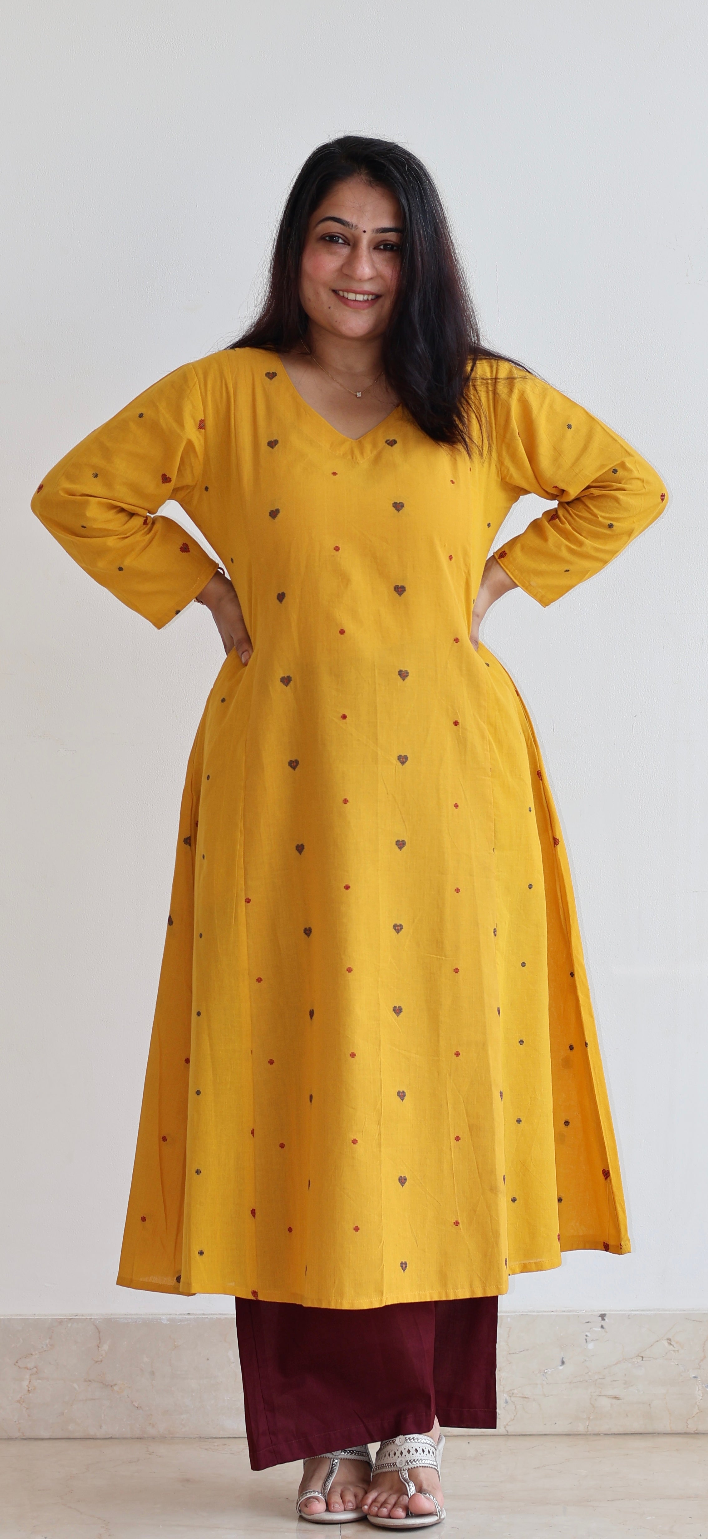 Hearts Handwoven Cotton Kurta - Yellow