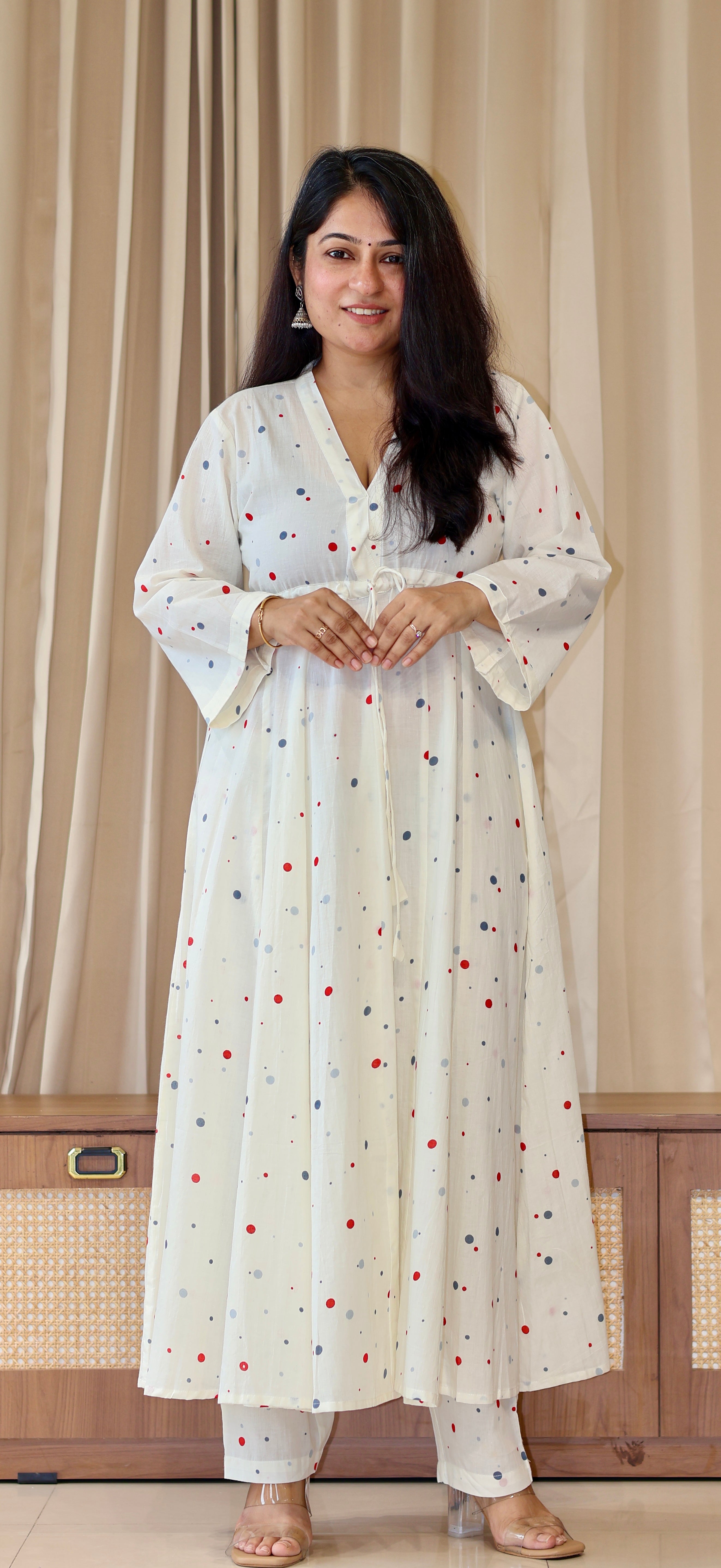 Mannsi Multicolour Polka Dots Cotton Kurta Set
