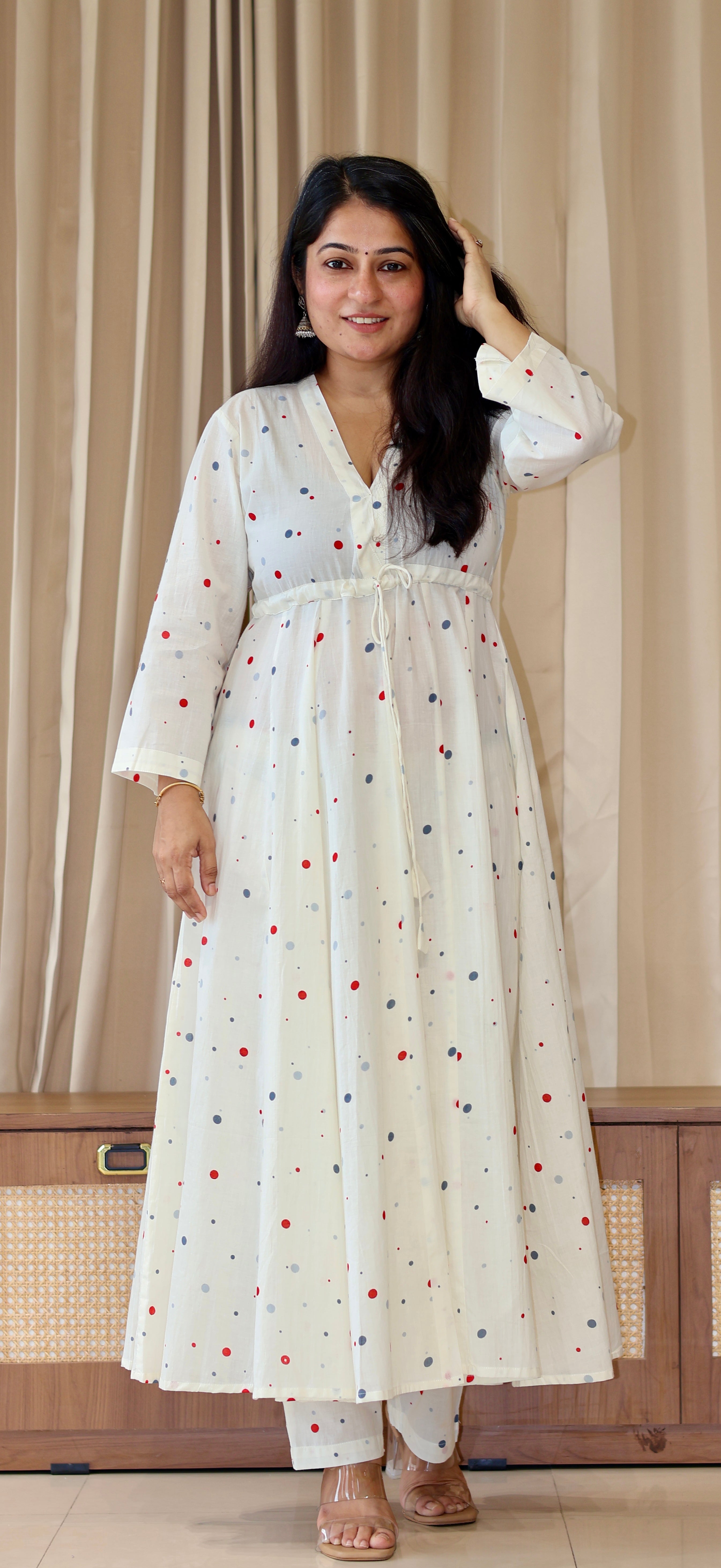 Mannsi Multicolour Polka Dots Cotton Kurta Set