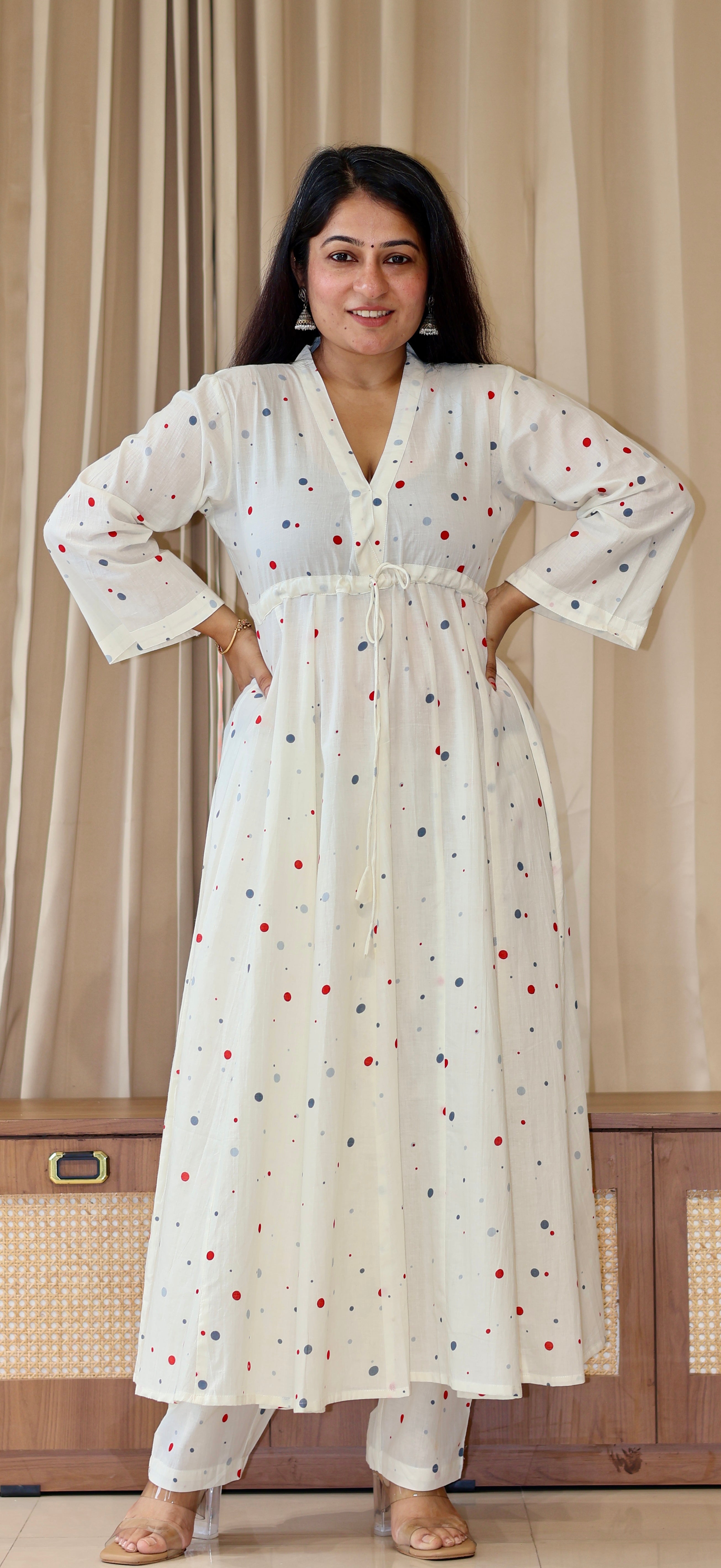 Mannsi Multicolour Polka Dots Cotton Kurta Set