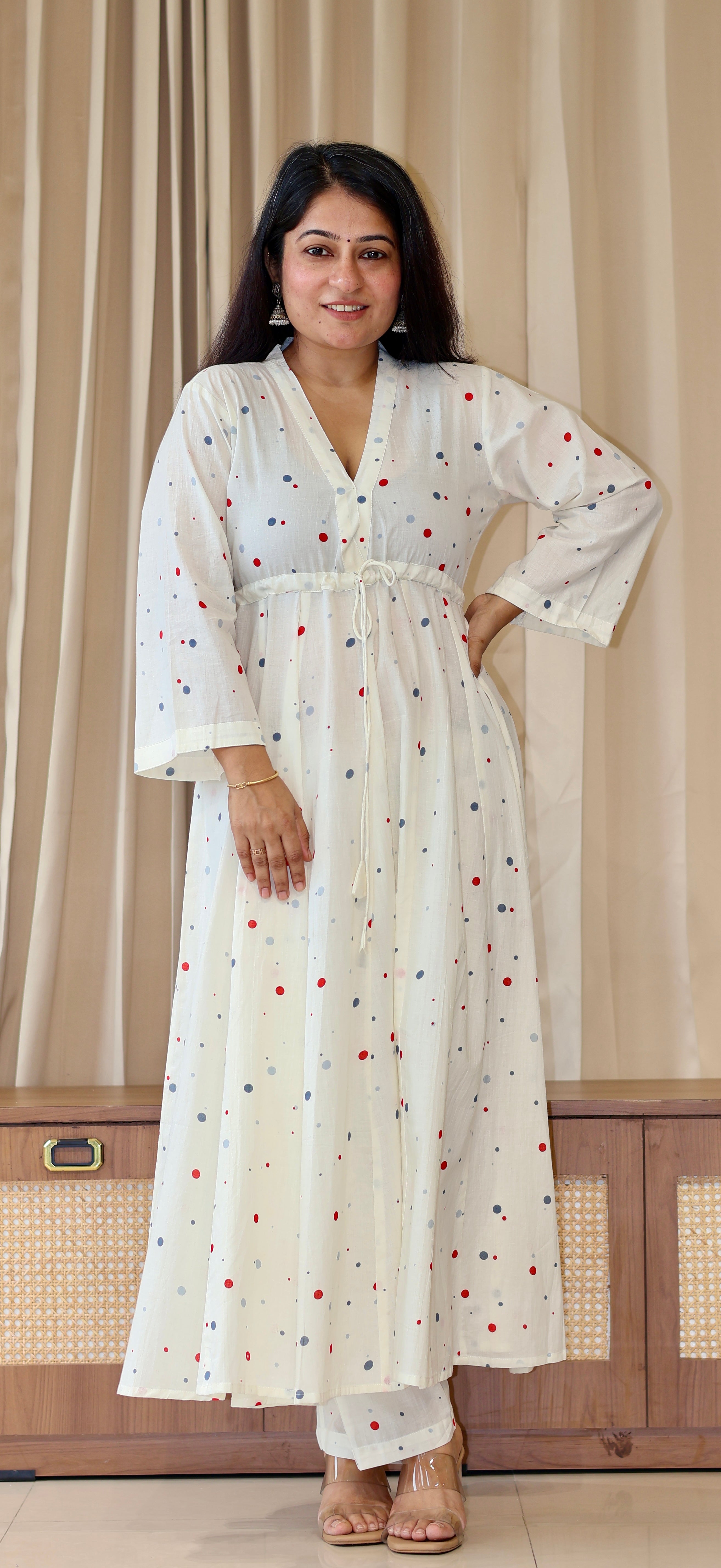 Mannsi Multicolour Polka Dots Cotton Kurta Set
