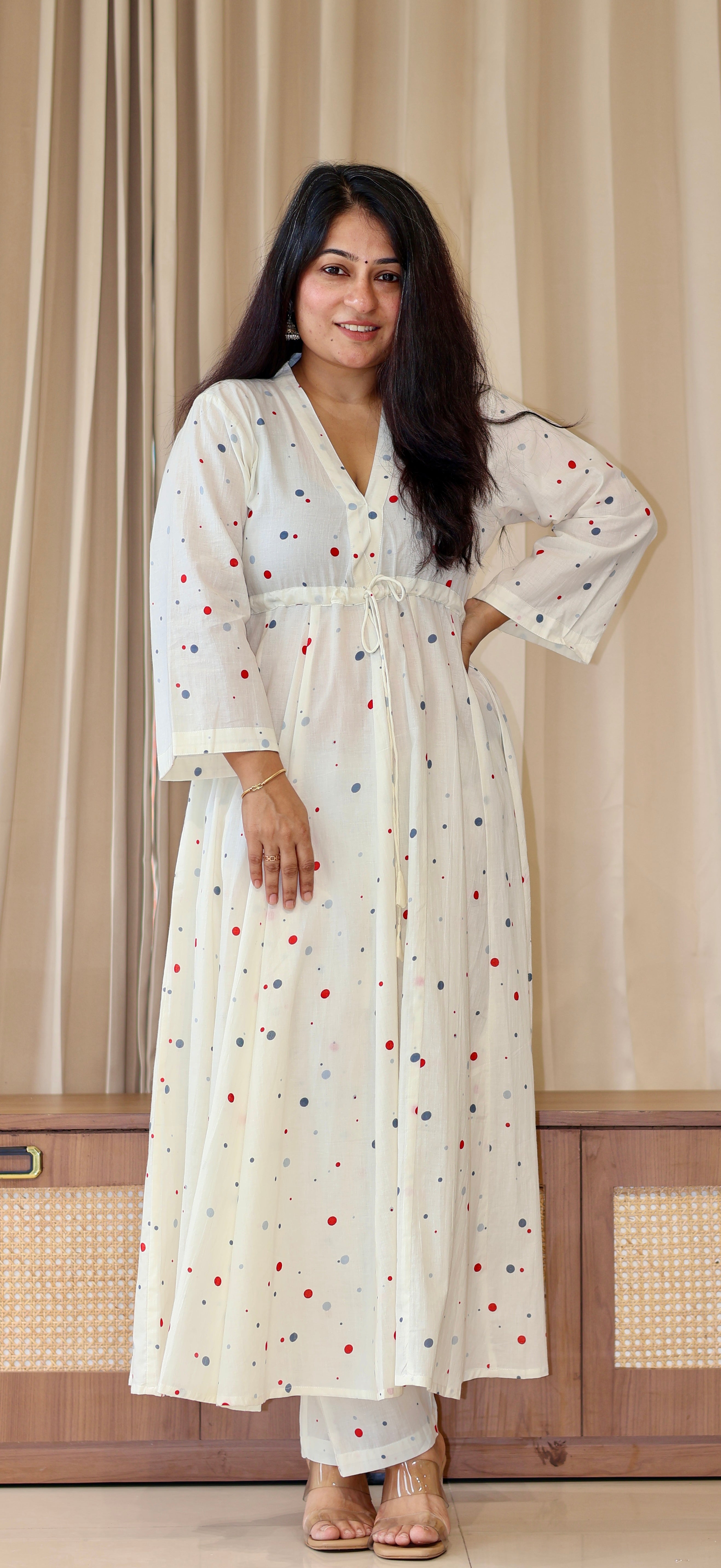 Mannsi Multicolour Polka Dots Cotton Kurta Set