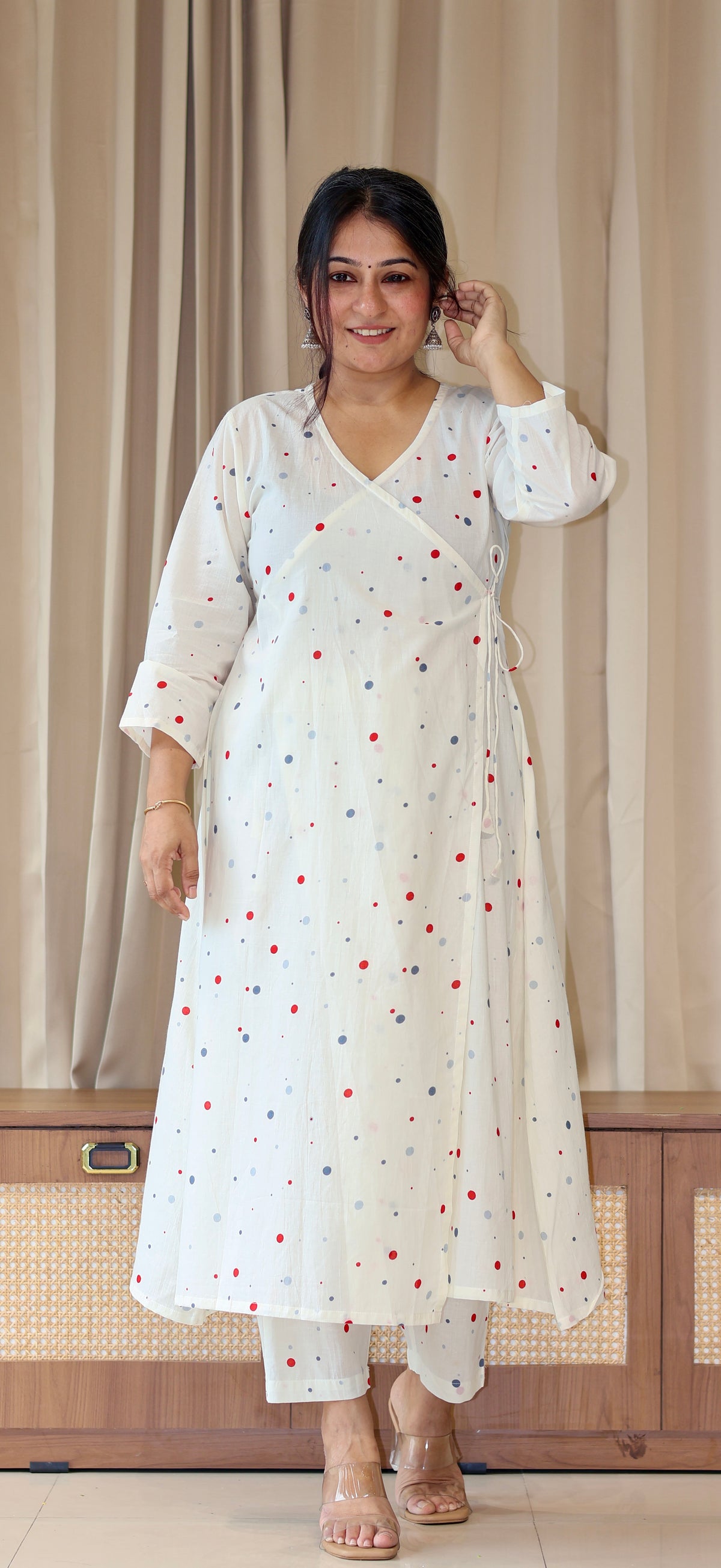 Mannsi Multicolour Polka Dots Cotton Kurta Set