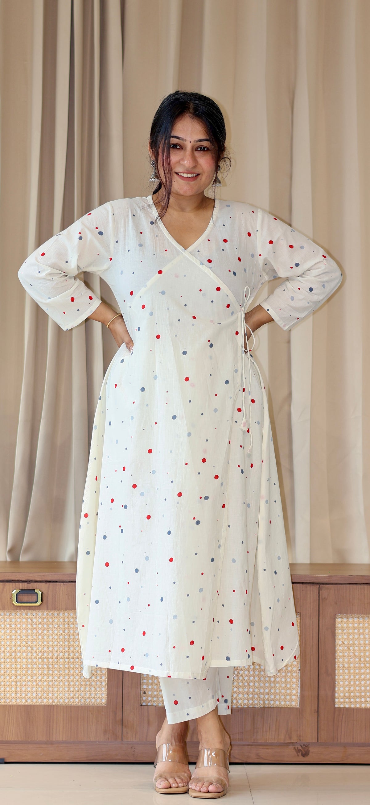 Mannsi Multicolour Polka Dots Cotton Kurta Set