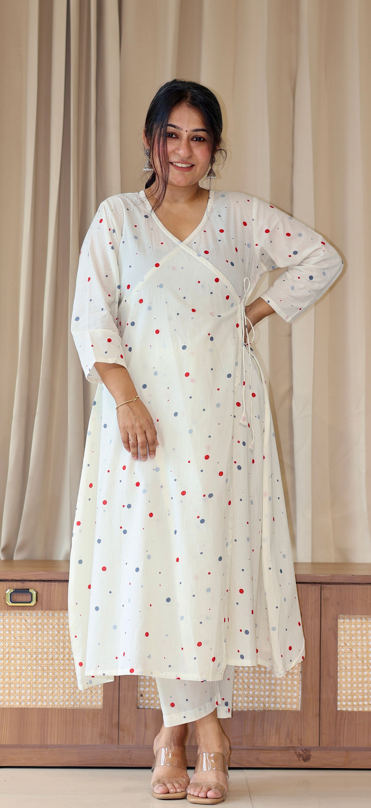 Mannsi Multicolour Polka Dots Cotton Kurta Set