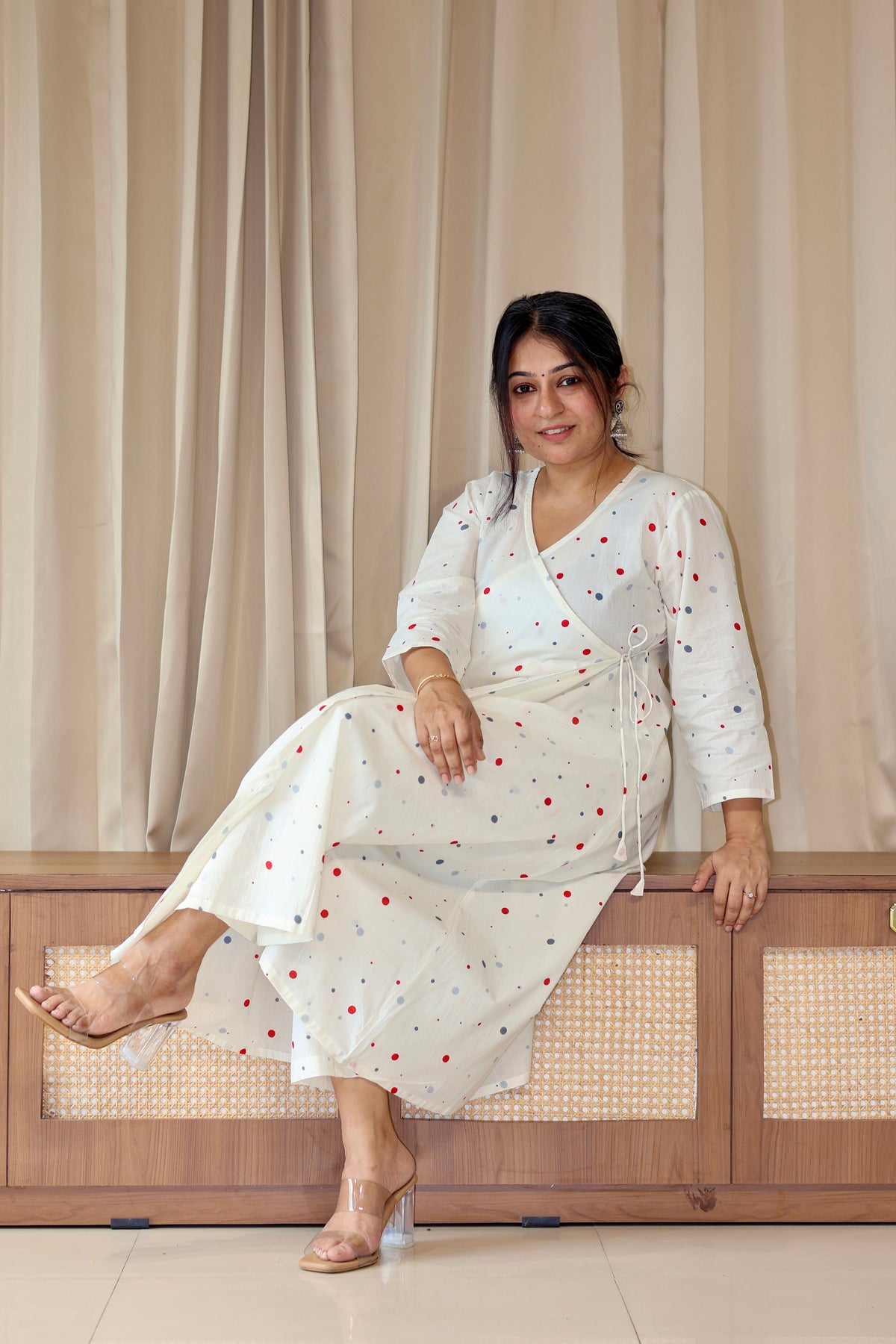 Mannsi Multicolour Polka Dots Cotton Kurta Set