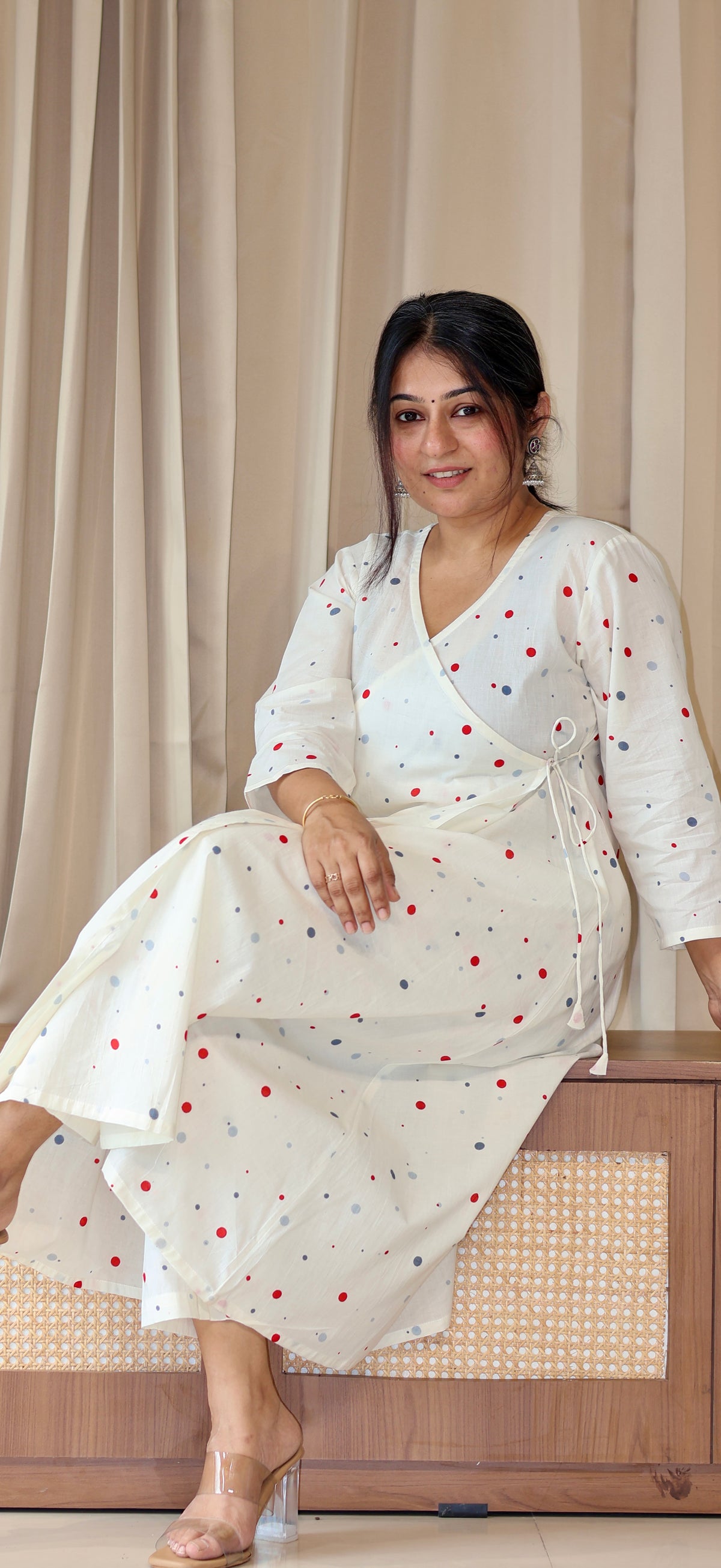 Mannsi Multicolour Polka Dots Cotton Kurta Set