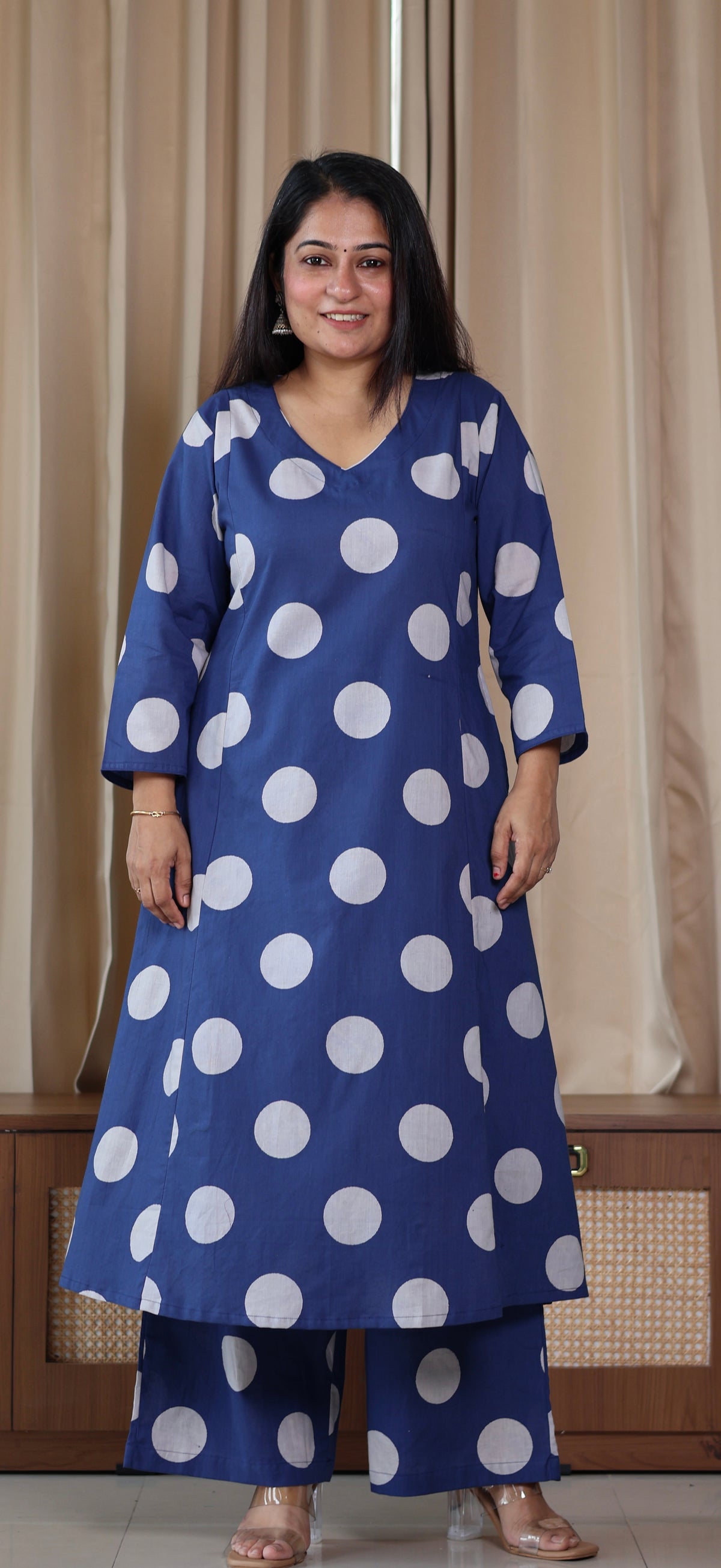 Indigo Polka Dots Cotton Kurta Set