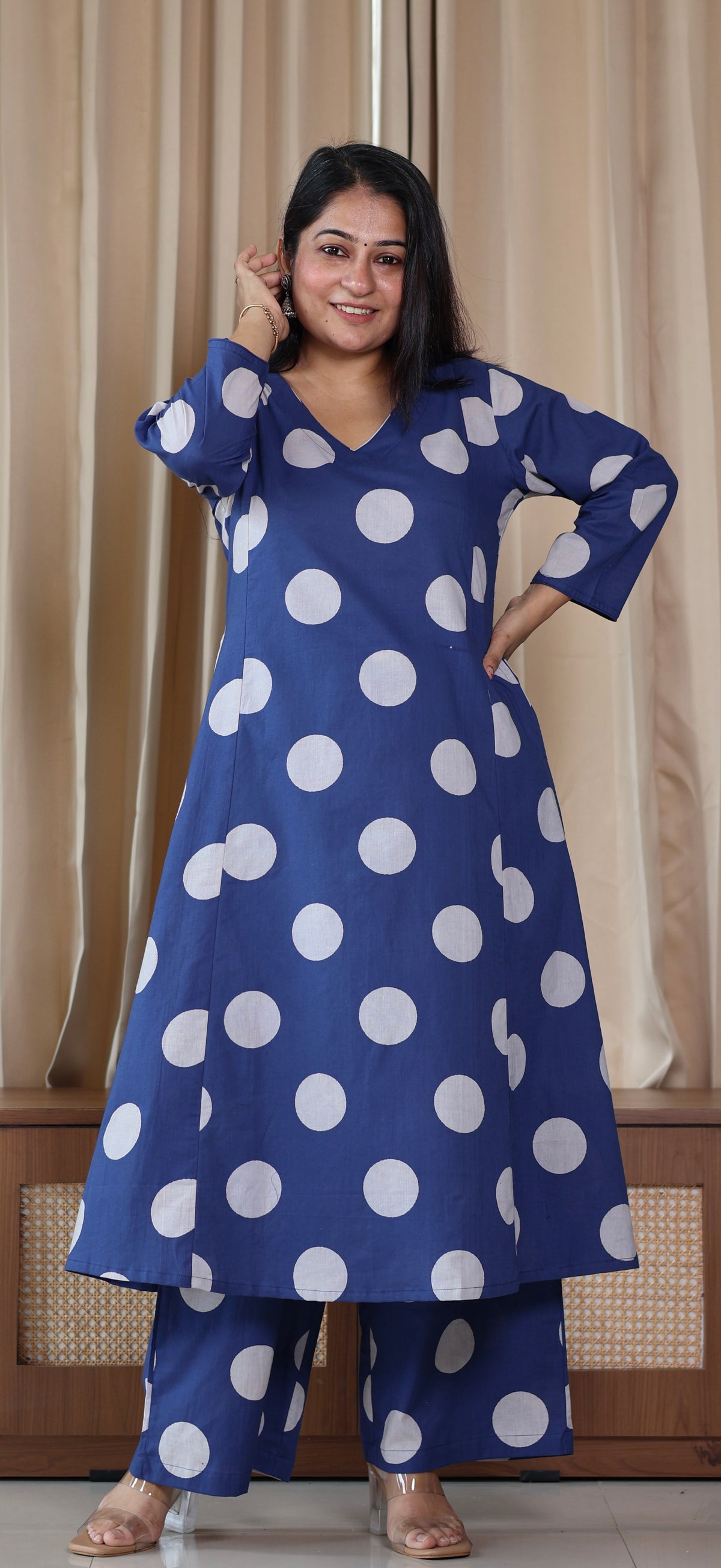 Indigo Polka Dots Cotton Kurta Set
