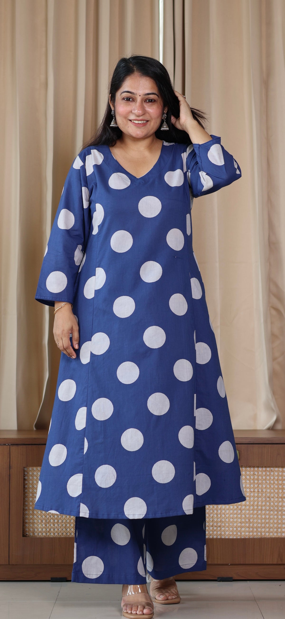 Indigo Polka Dots Cotton Kurta Set