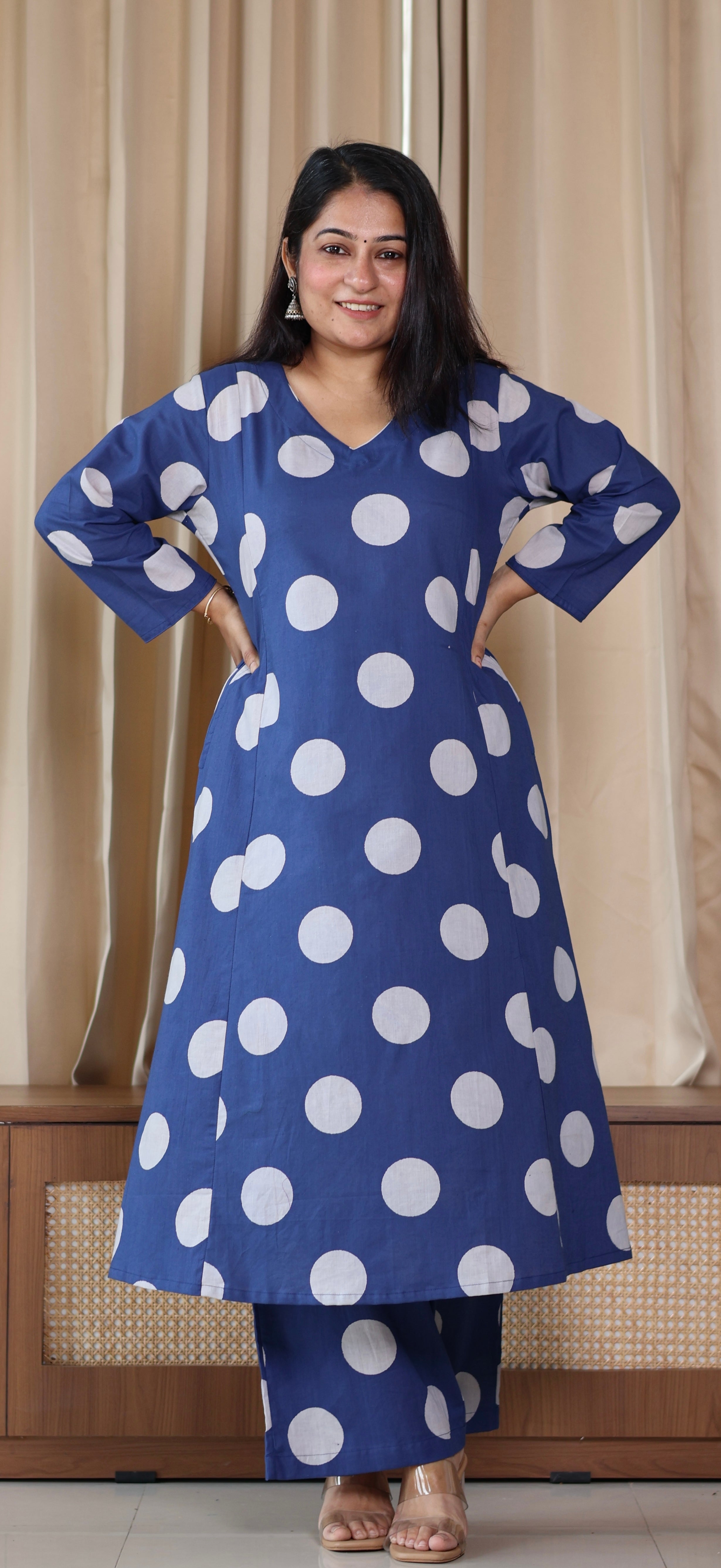 Indigo Polka Dots Cotton Kurta Set