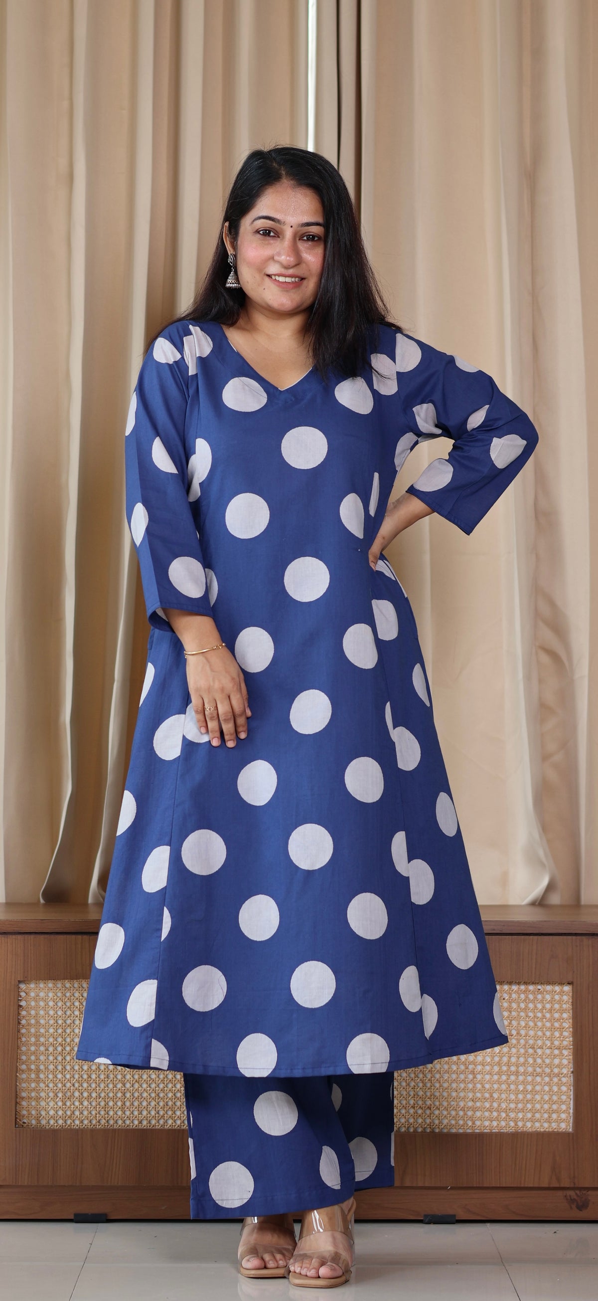 Indigo Polka Dots Cotton Kurta Set