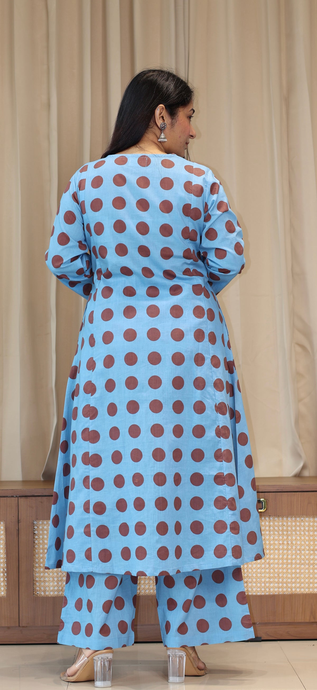 Blue/Brown Polka Dots Cotton Kurta Set