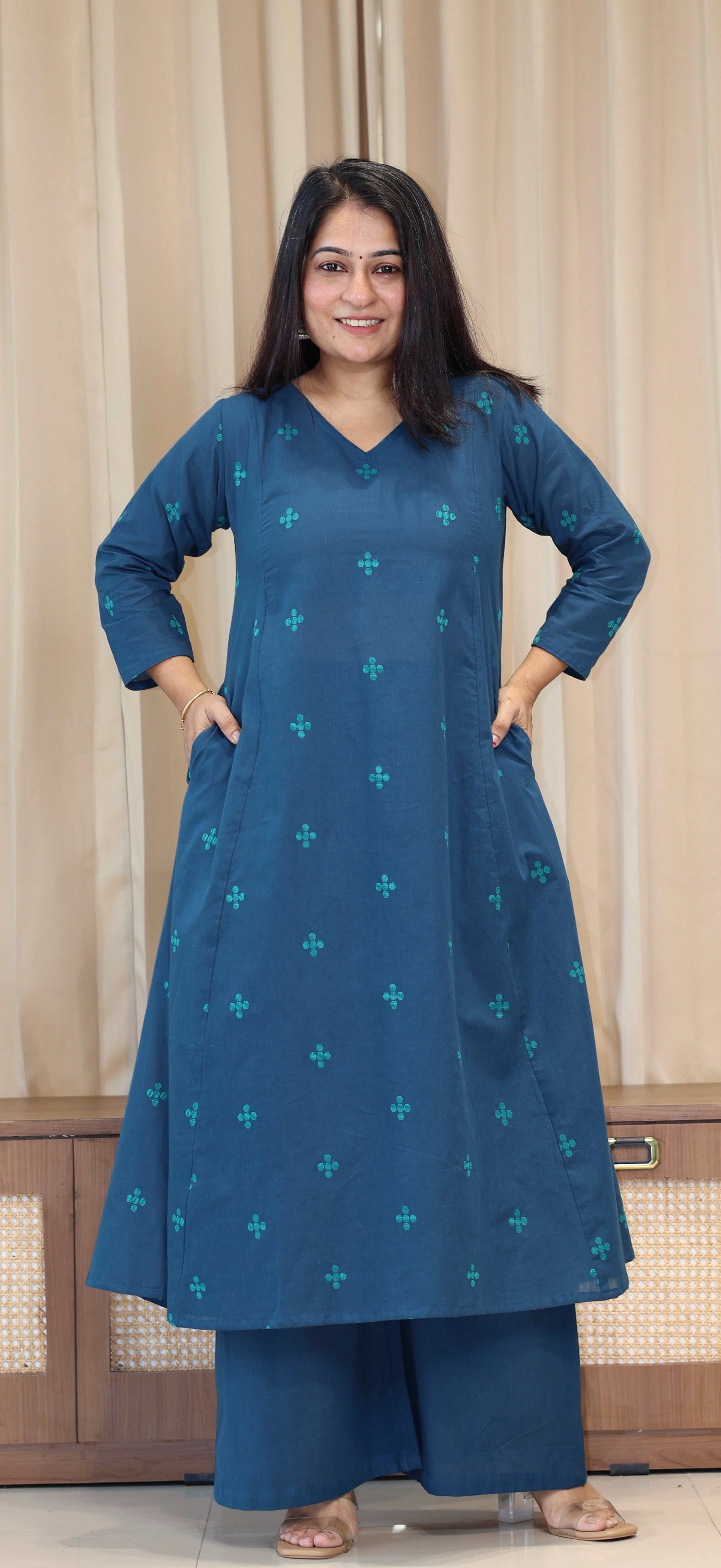 Ananya Handwoven Cotton Kurta Set - Blue