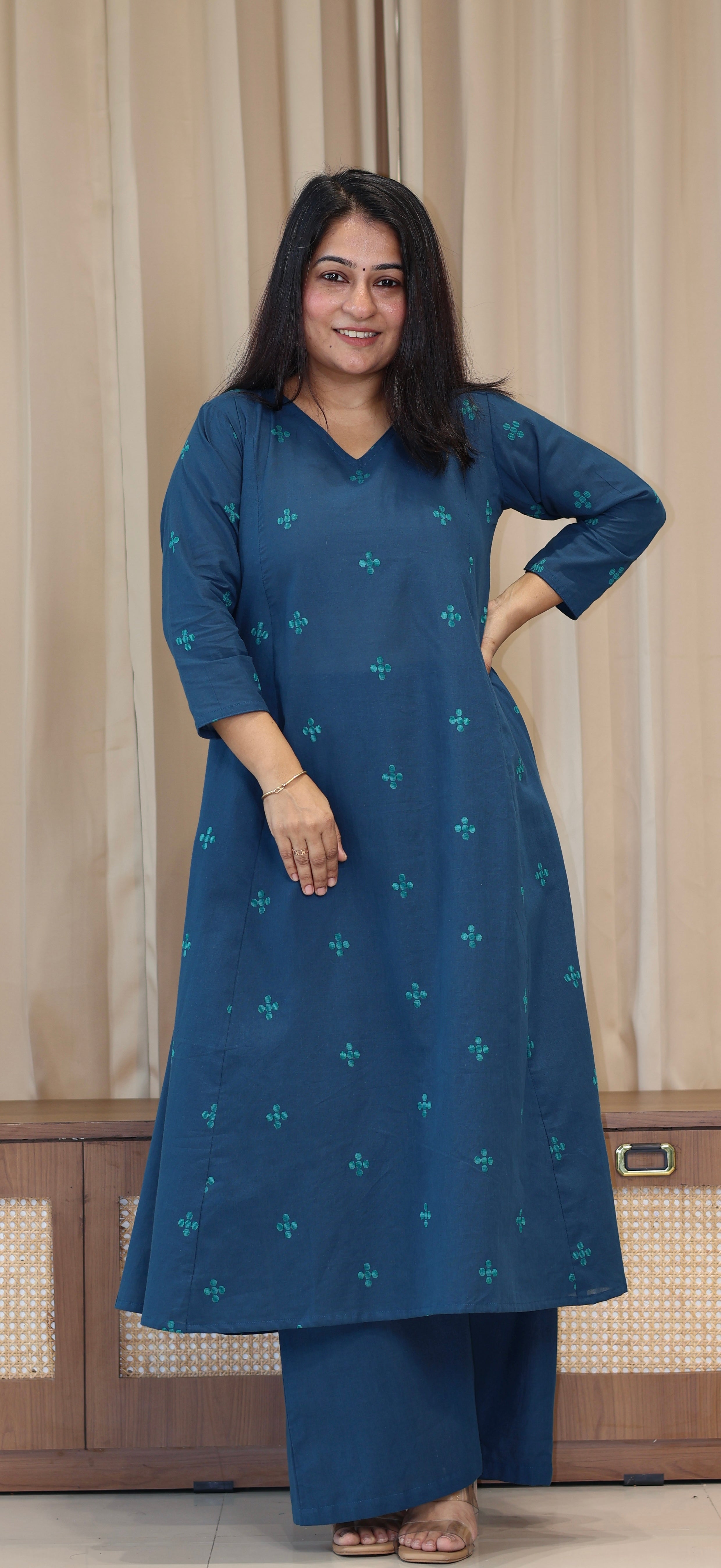 Ananya Handwoven Cotton Kurta Set - Blue
