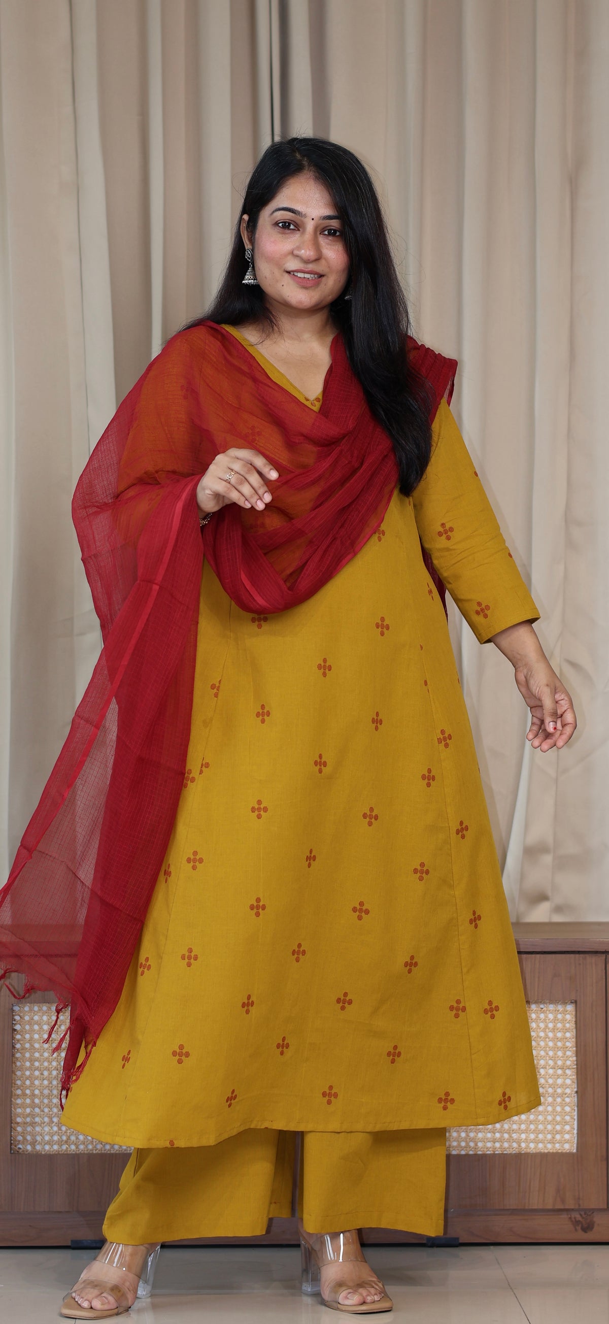 Elina Handwoven Cotton Kurta Set - Mustard Yellow