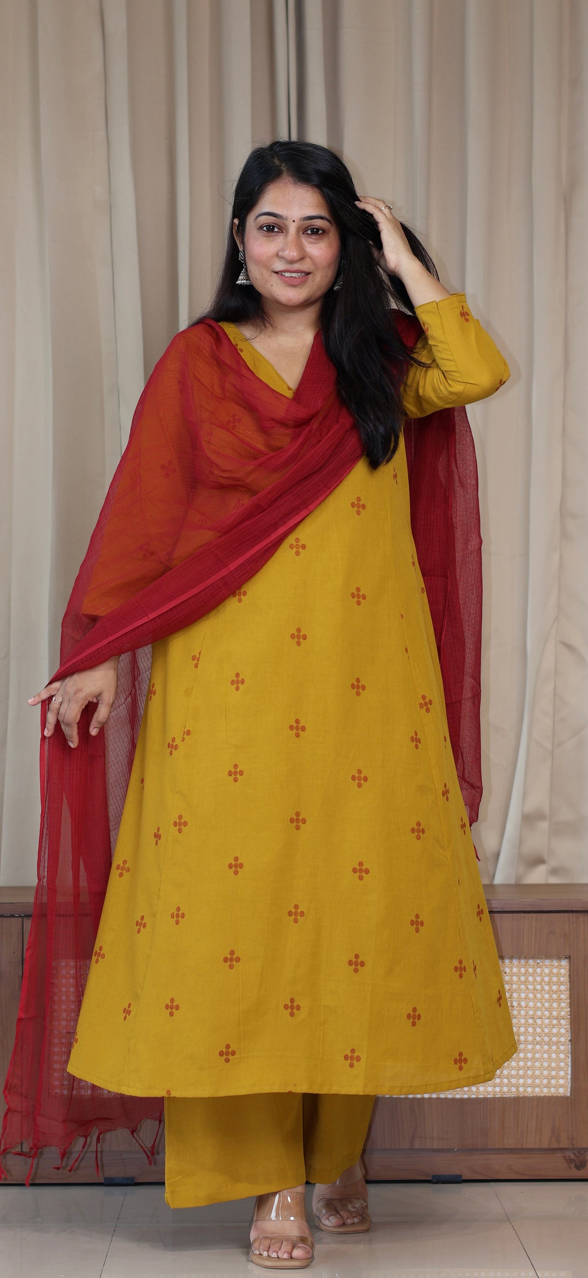 Elina Handwoven Cotton Kurta Set - Mustard Yellow
