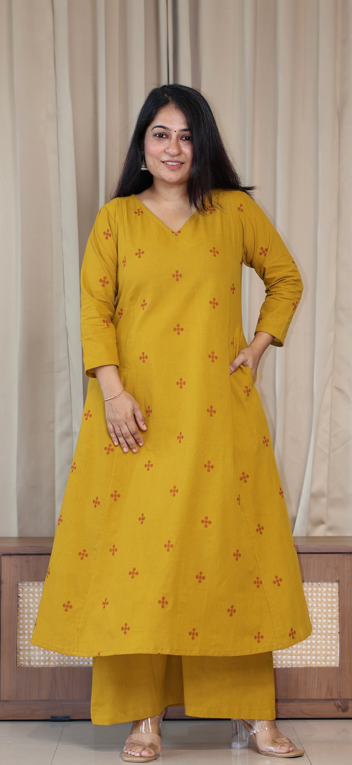 Elina Handwoven Cotton Kurta Set - Mustard Yellow