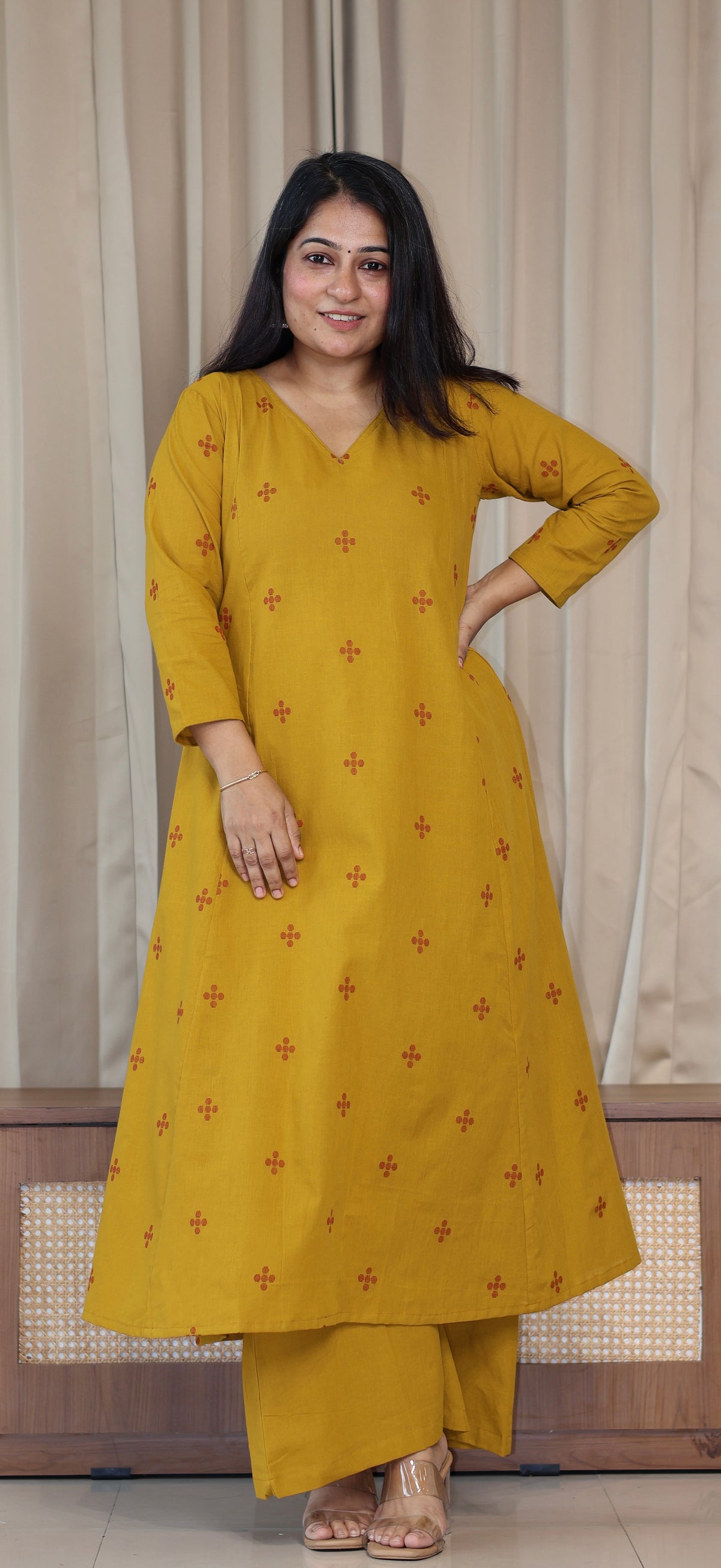Elina Handwoven Cotton Kurta Set - Mustard Yellow
