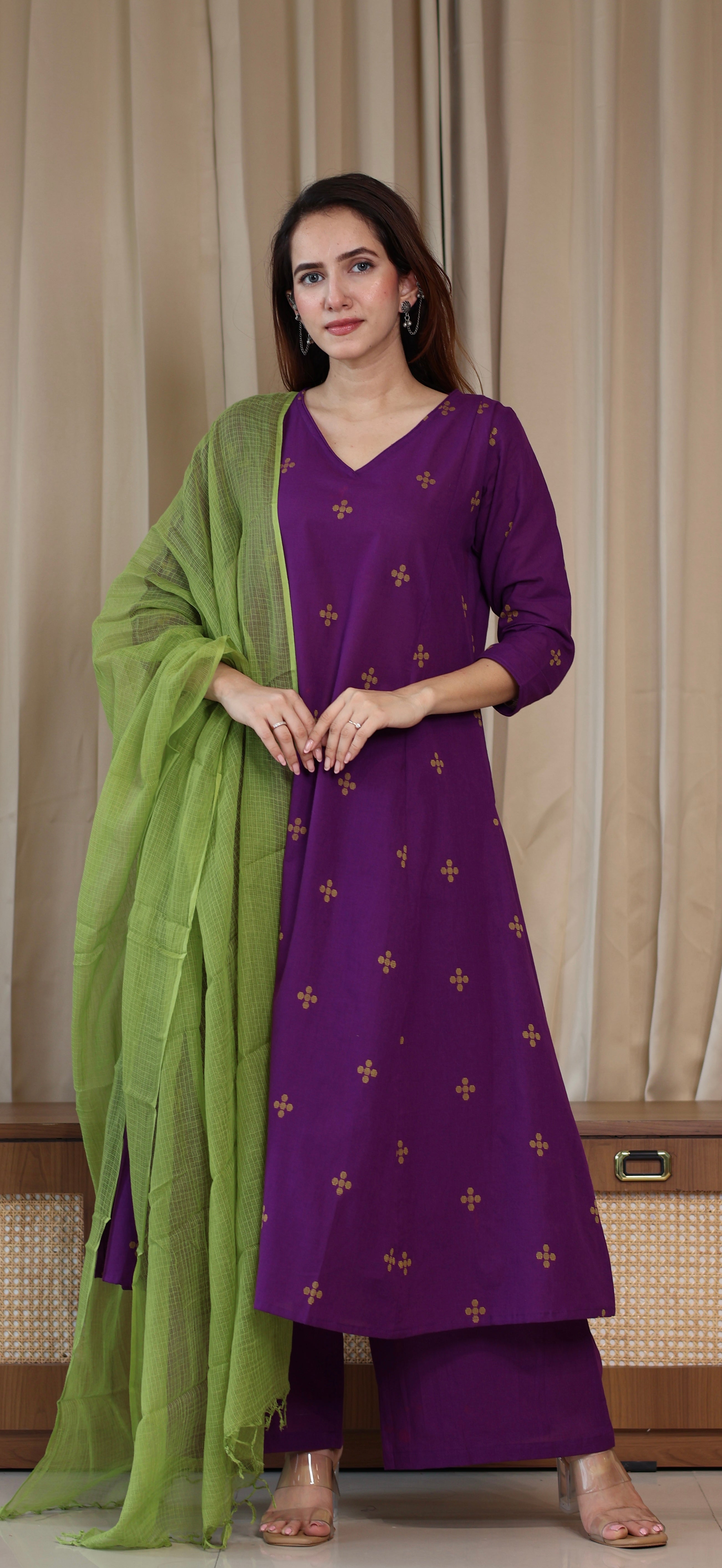 Rashmika Handwoven Cotton Kurta Set - Purple