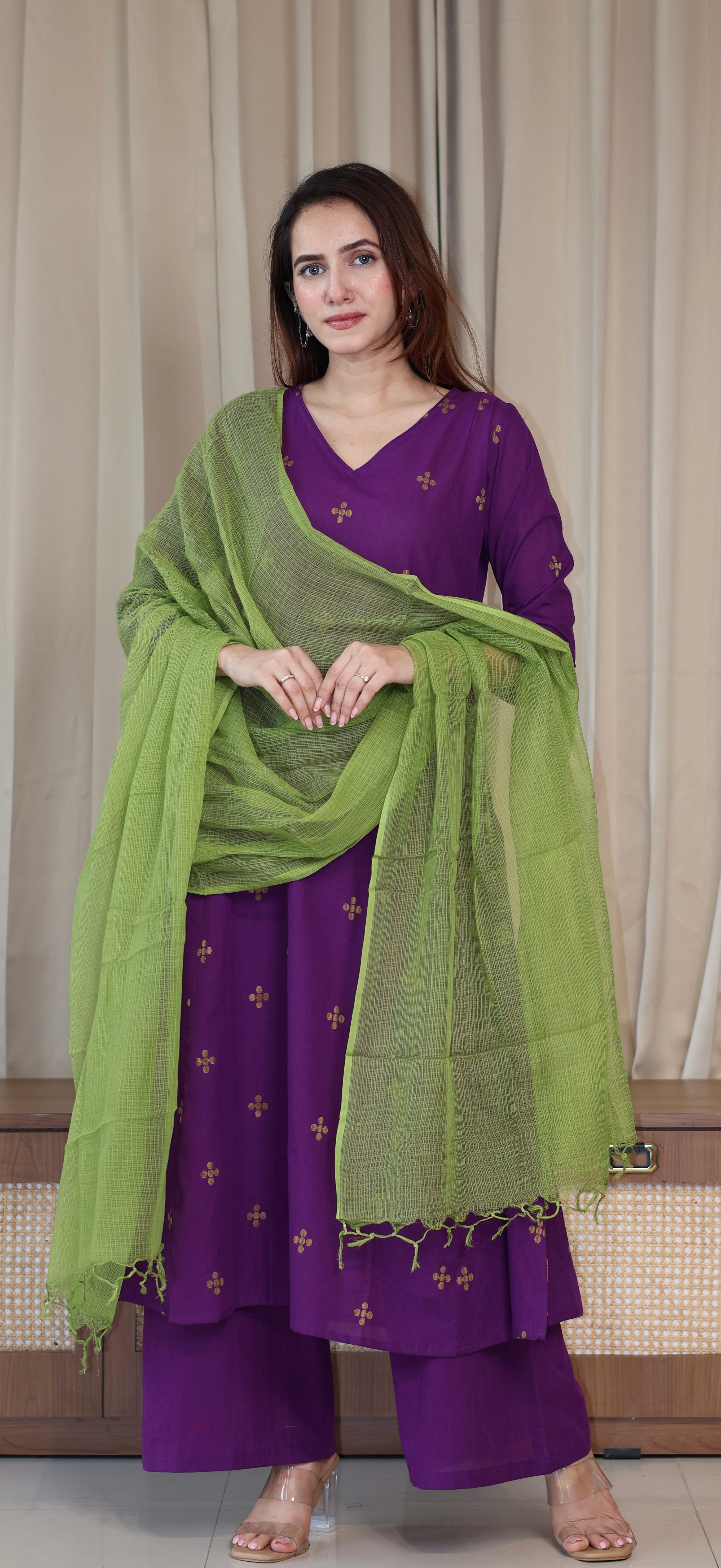 Rashmika Handwoven Cotton Kurta Set - Purple