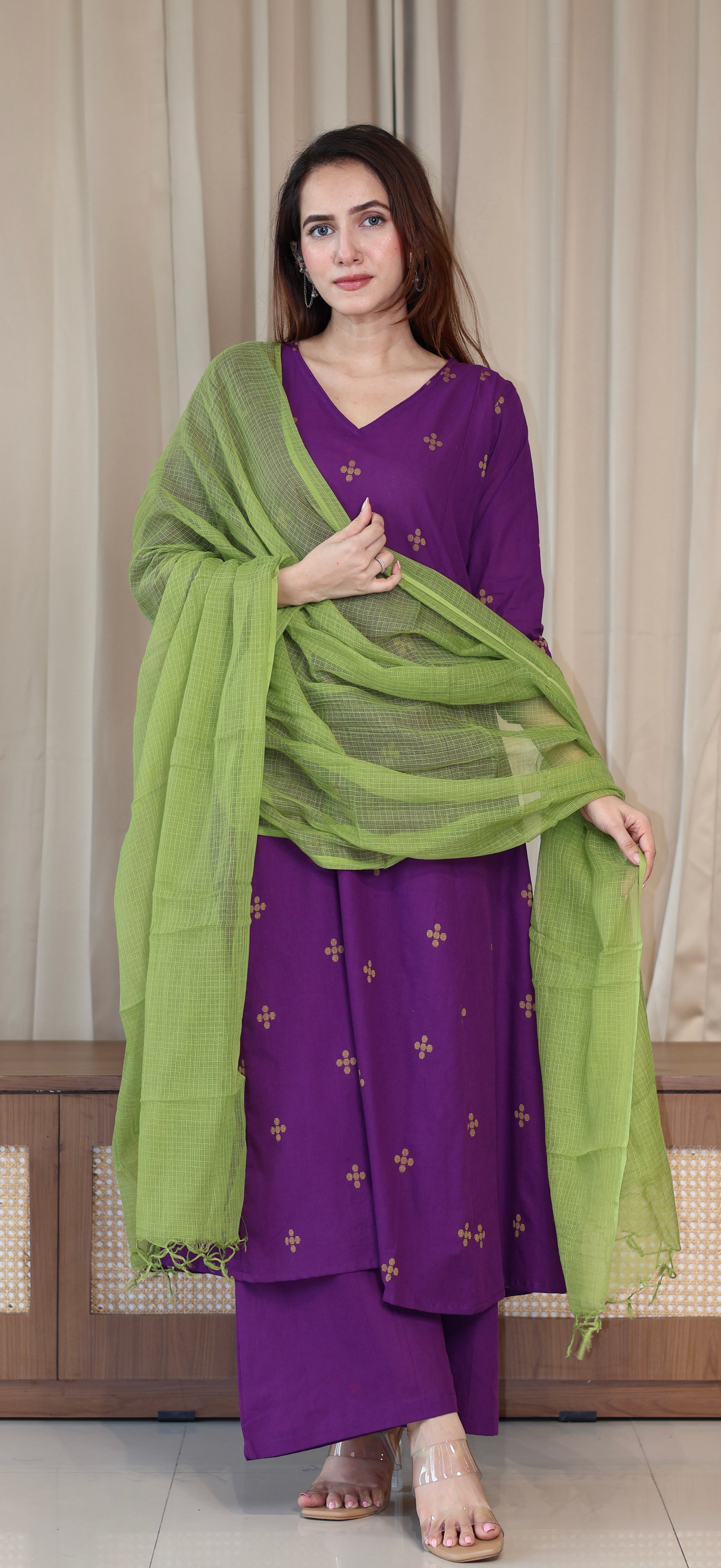 Rashmika Handwoven Cotton Kurta Set - Purple