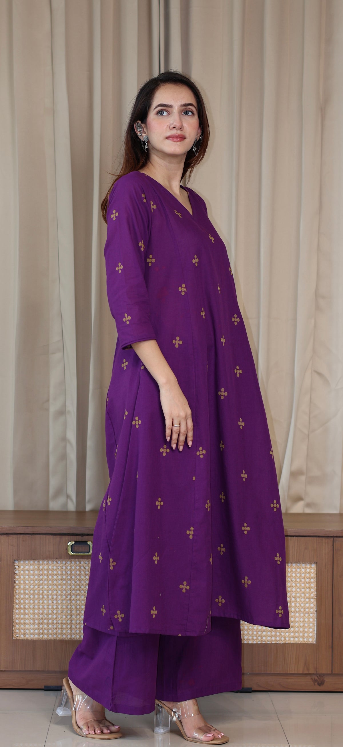 Rashmika Handwoven Cotton Kurta Set - Purple