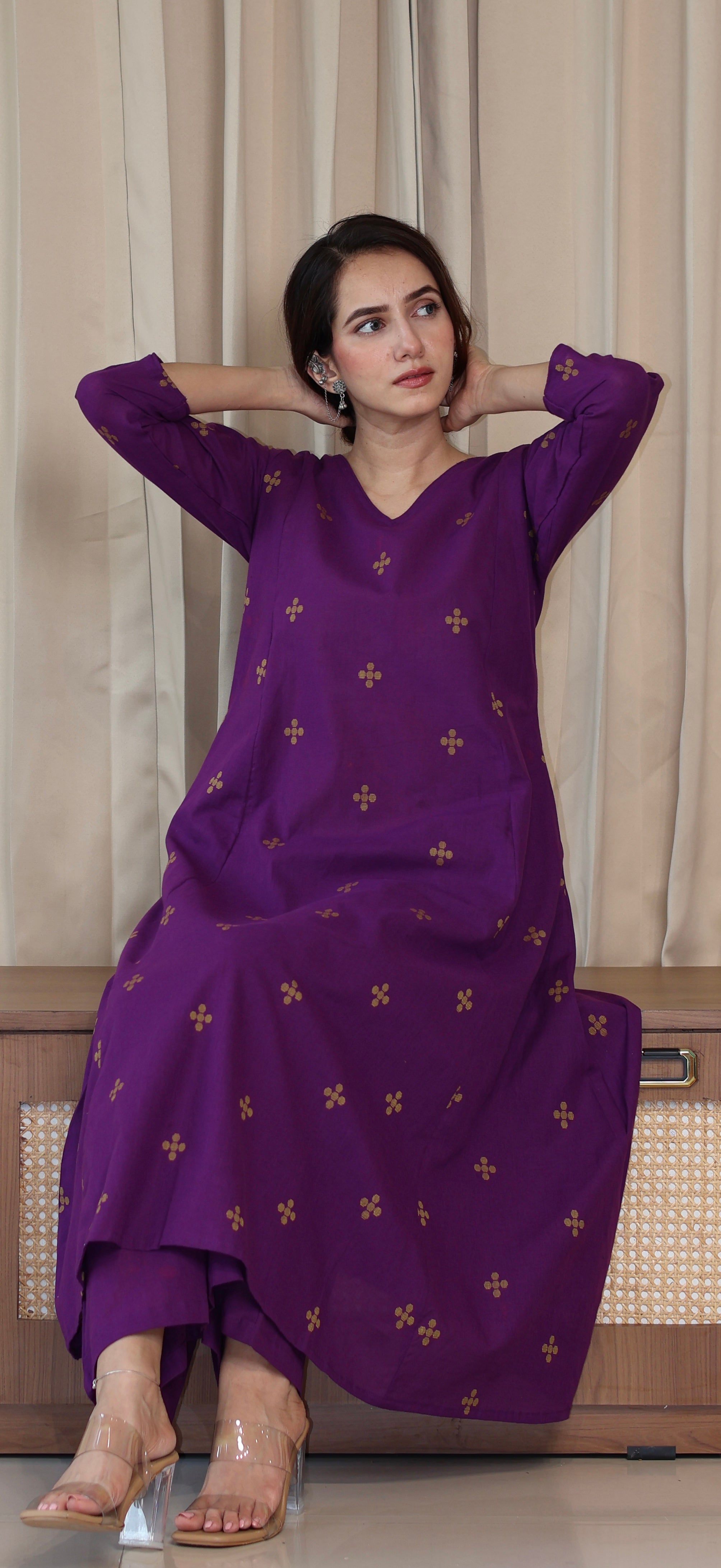 Rashmika Handwoven Cotton Kurta Set - Purple