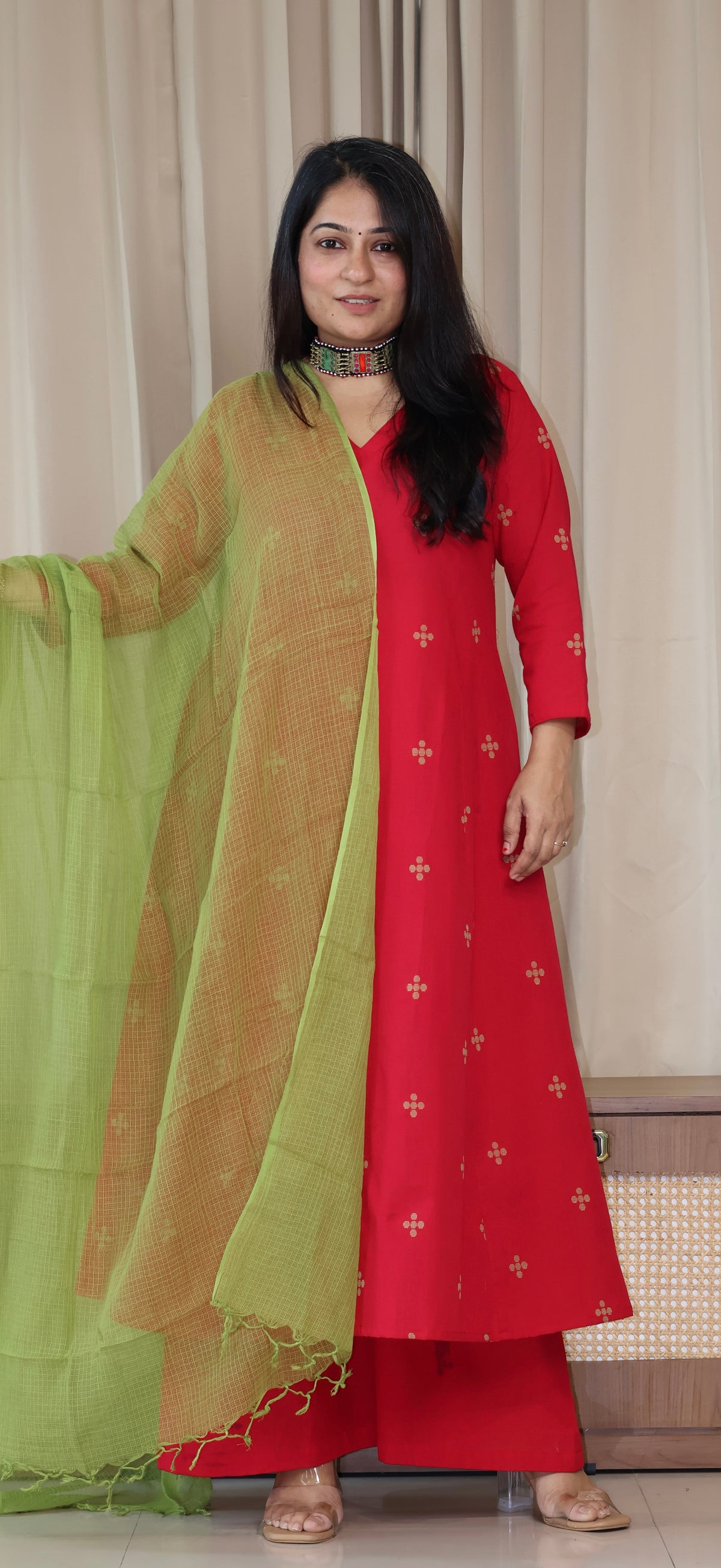 Diya Handwoven Cotton Kurta Set - Red
