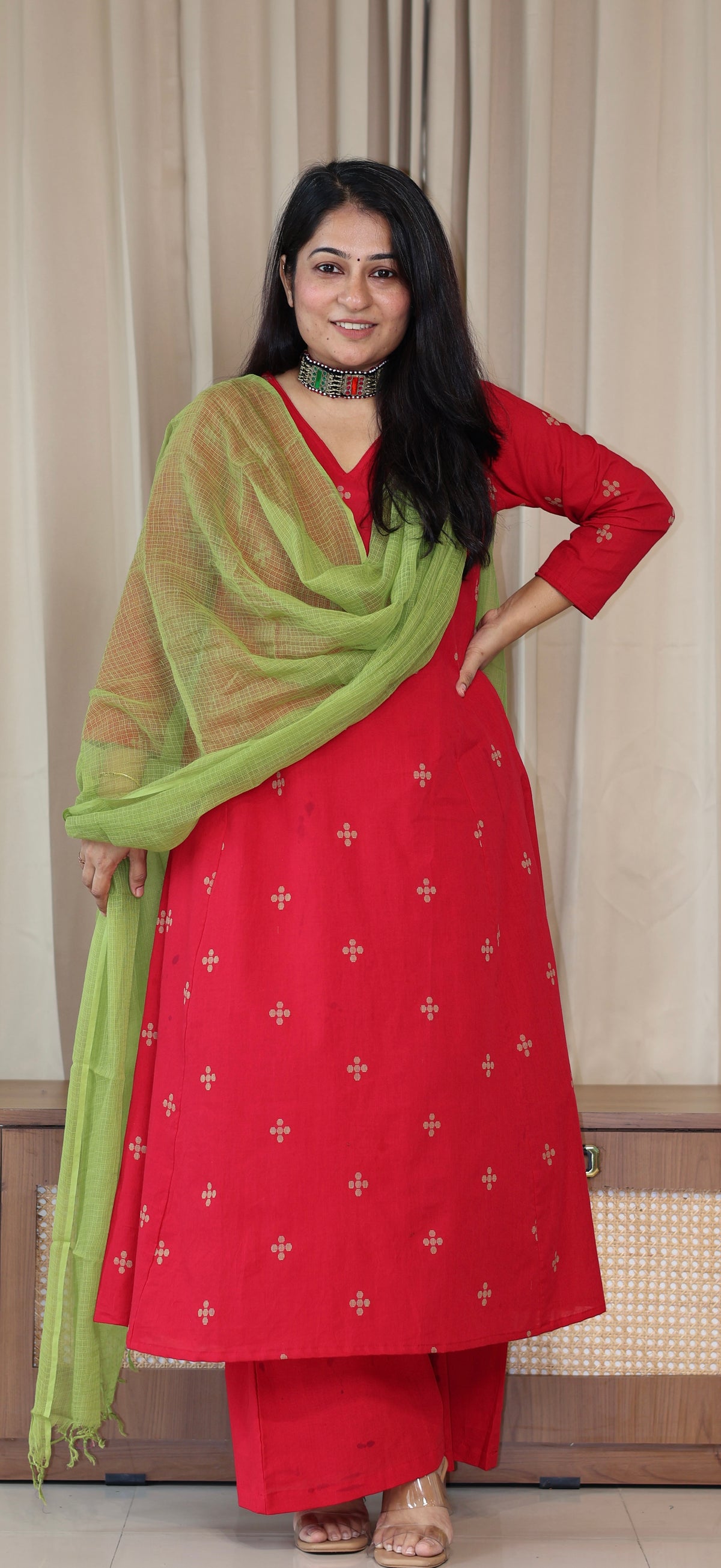 Diya Handwoven Cotton Kurta Set - Red