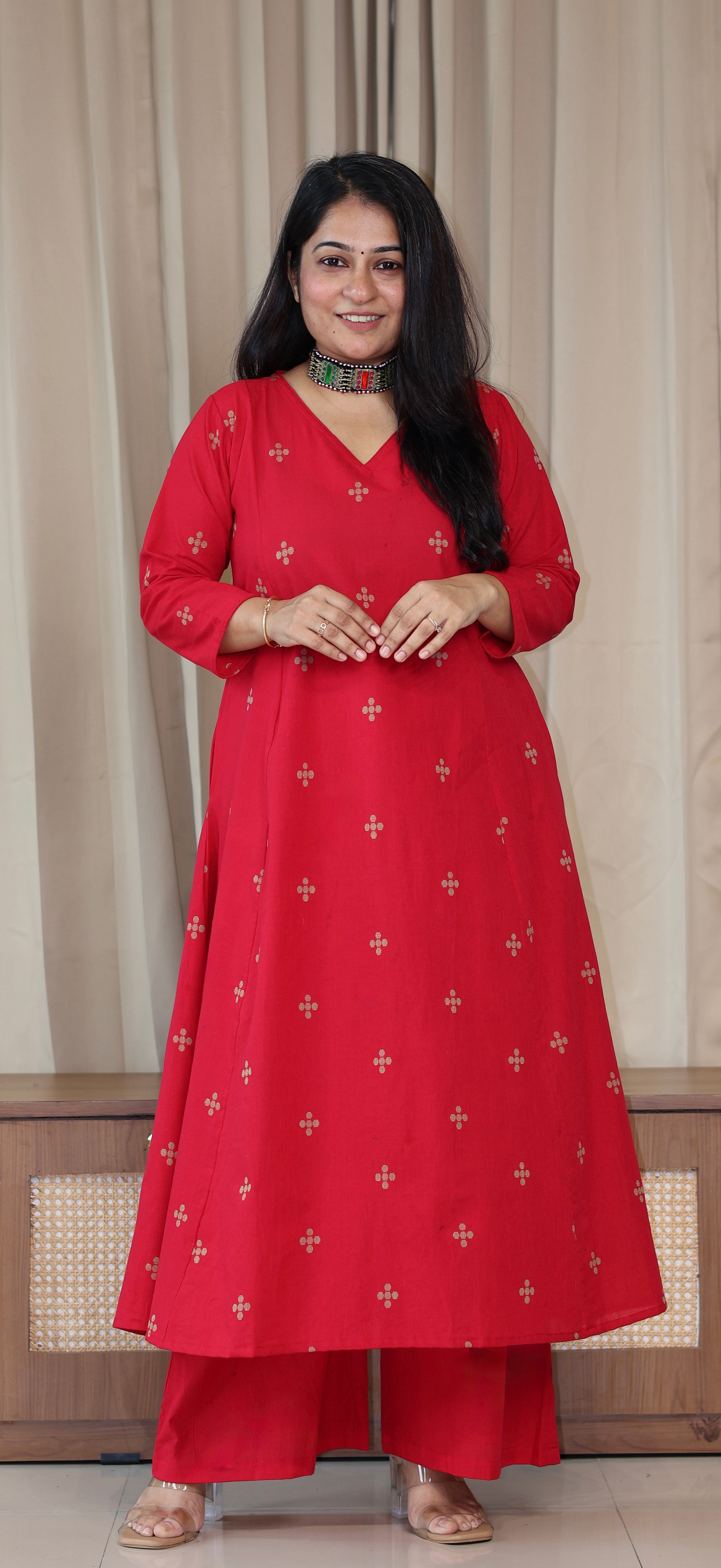 Diya Handwoven Cotton Kurta Set - Red