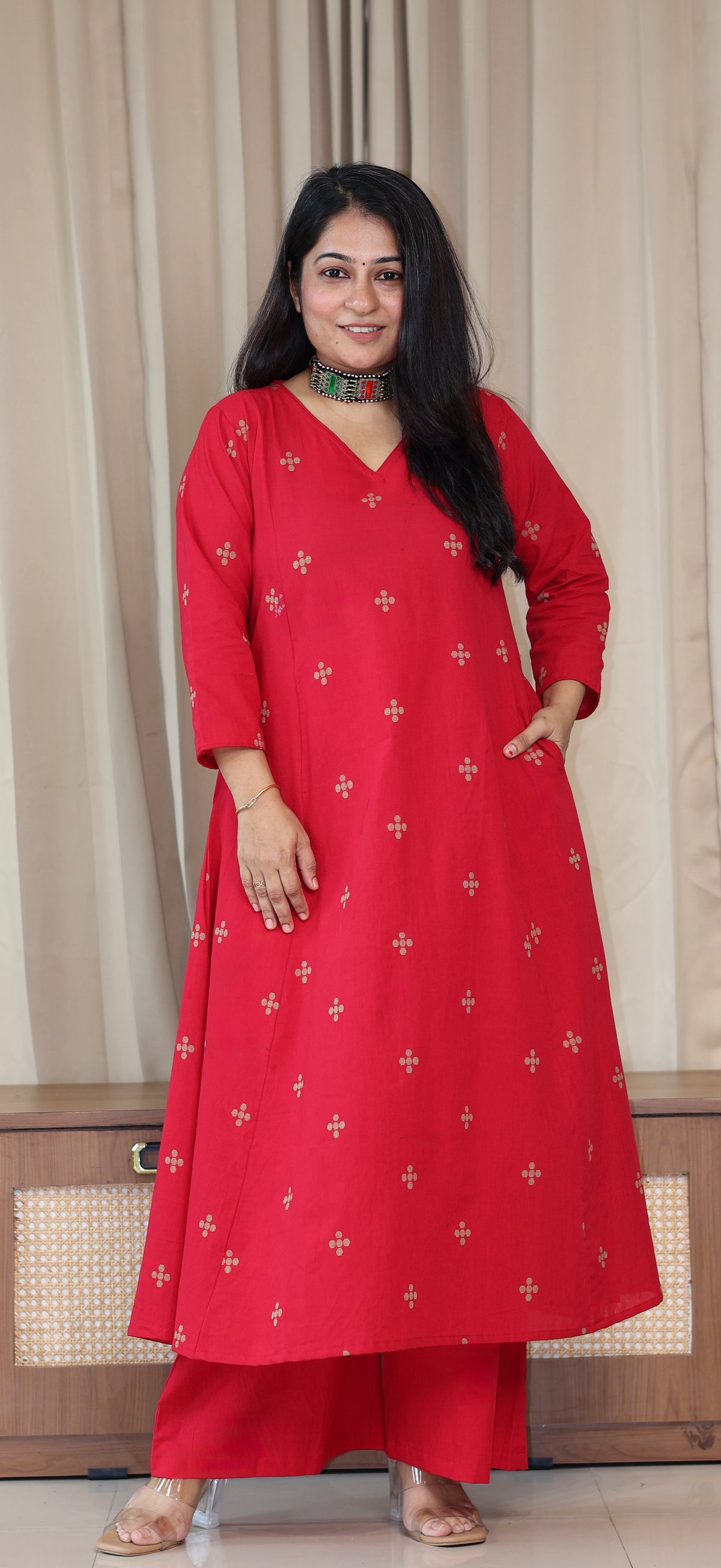 Diya Handwoven Cotton Kurta Set - Red