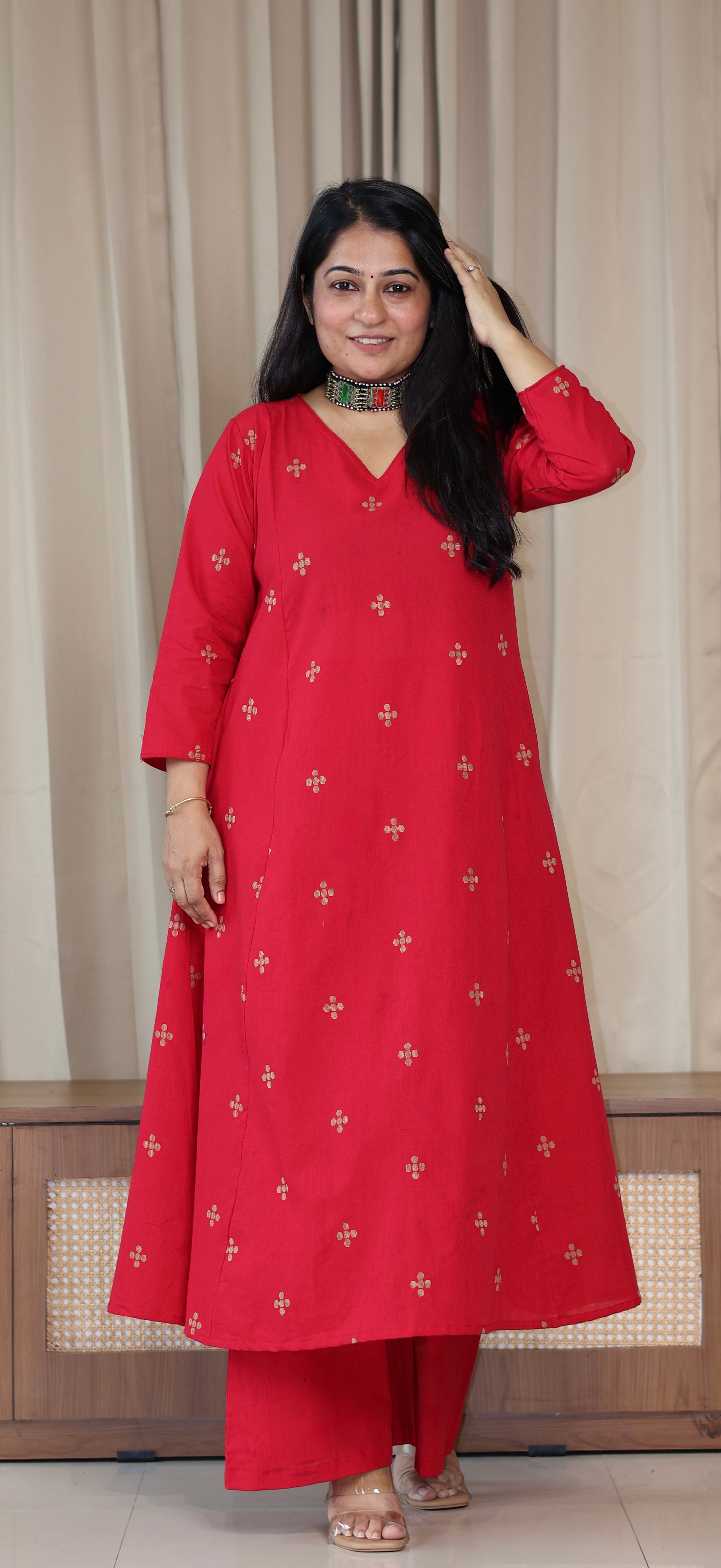 Diya Handwoven Cotton Kurta Set - Red