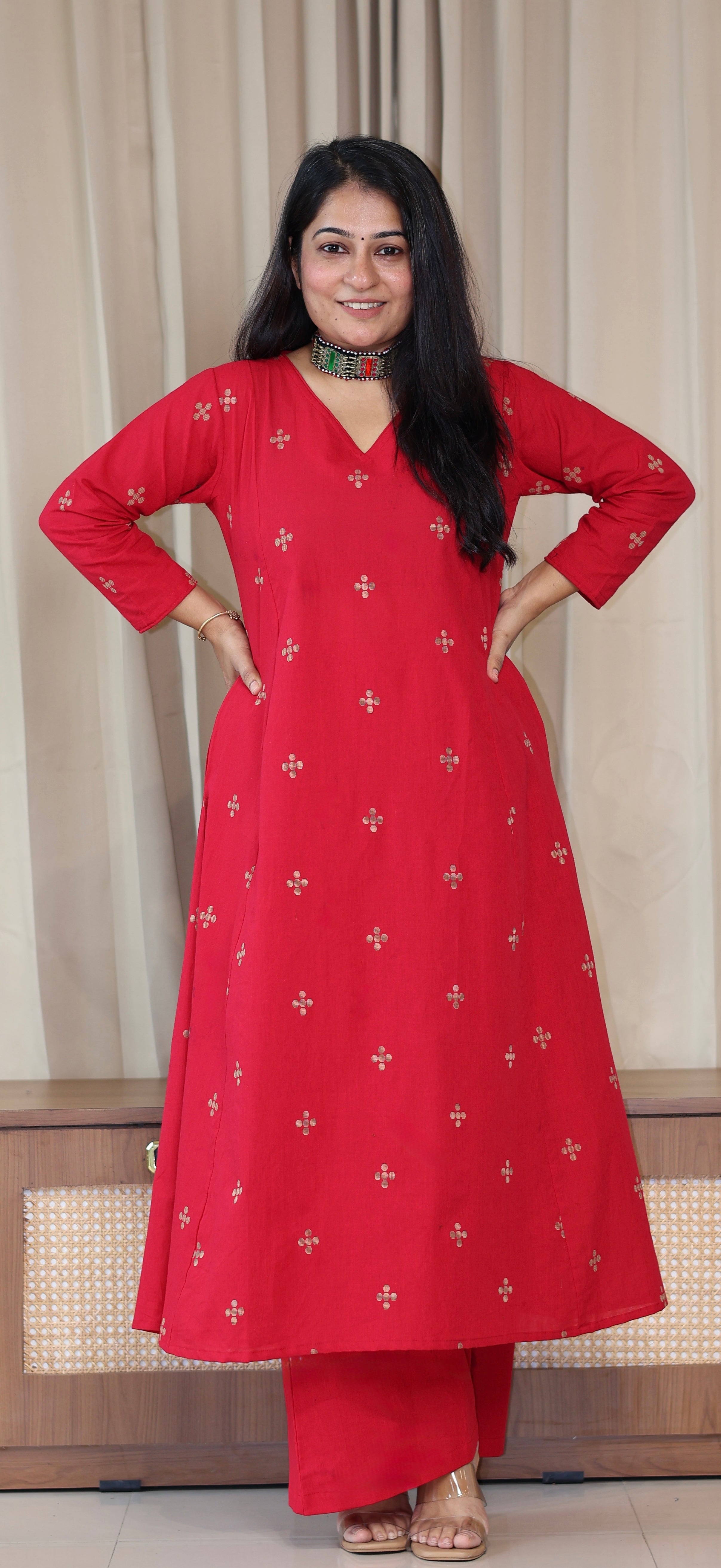 Diya Handwoven Cotton Kurta Set - Red