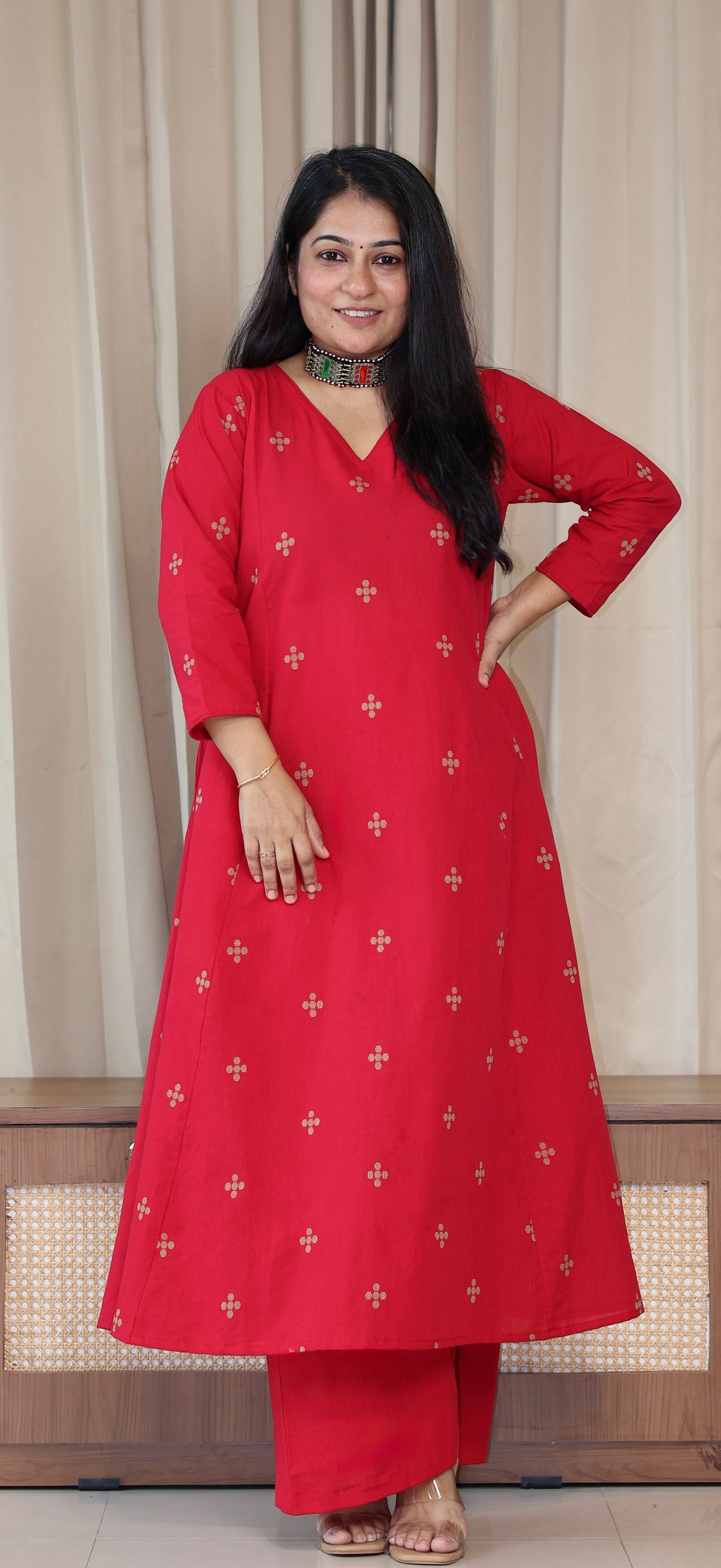 Diya Handwoven Cotton Kurta Set - Red