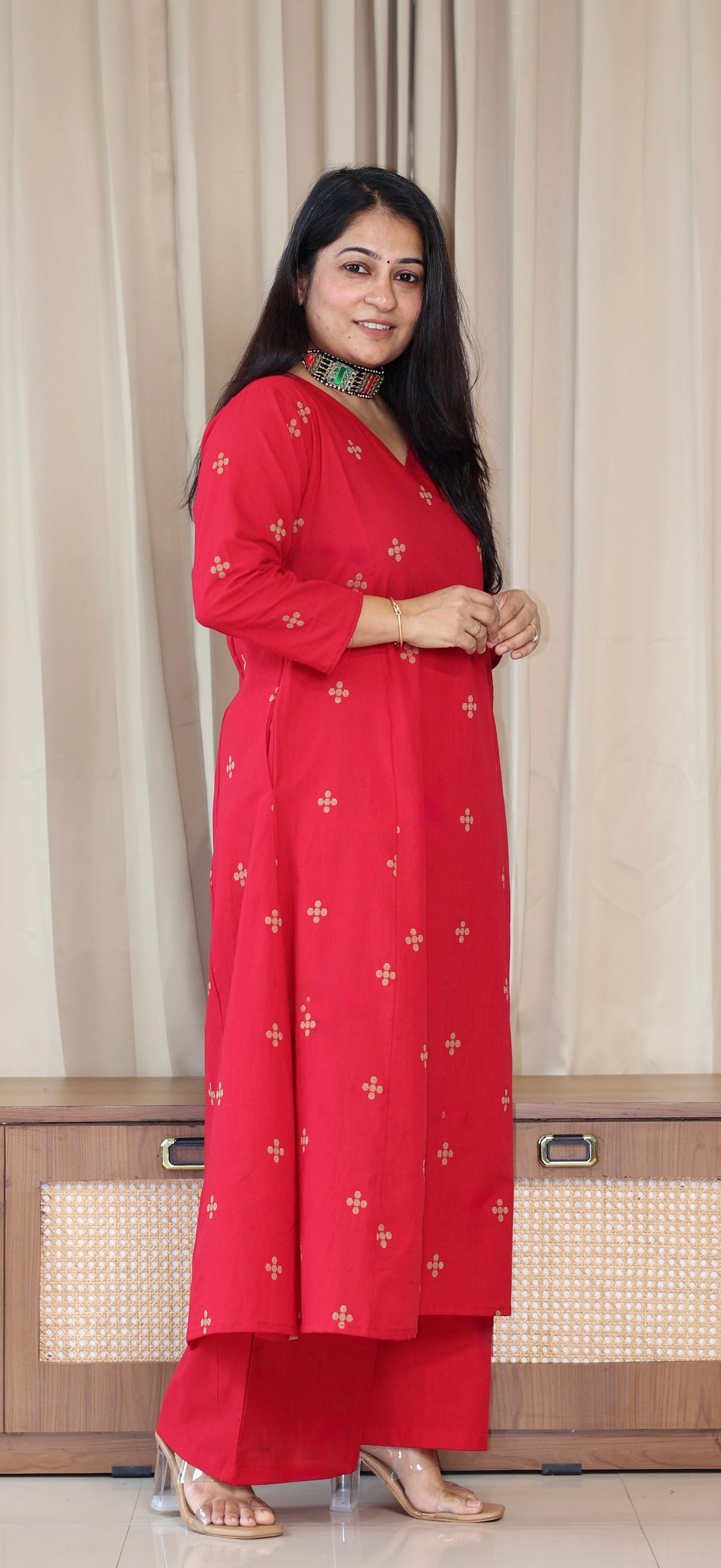 Diya Handwoven Cotton Kurta Set - Red