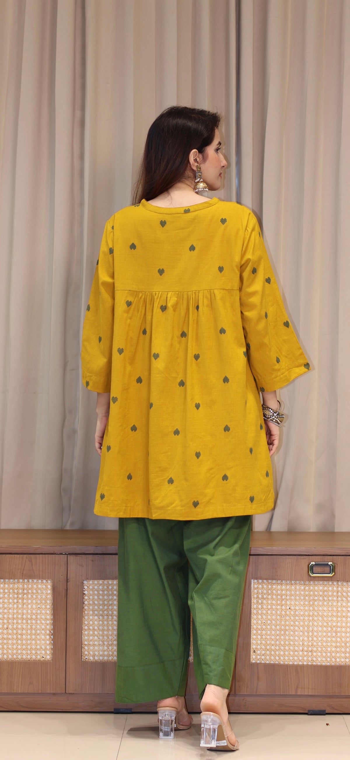 Ruchika Mercerised Cotton Handwoven Kurta Set  - Yellow Hearts