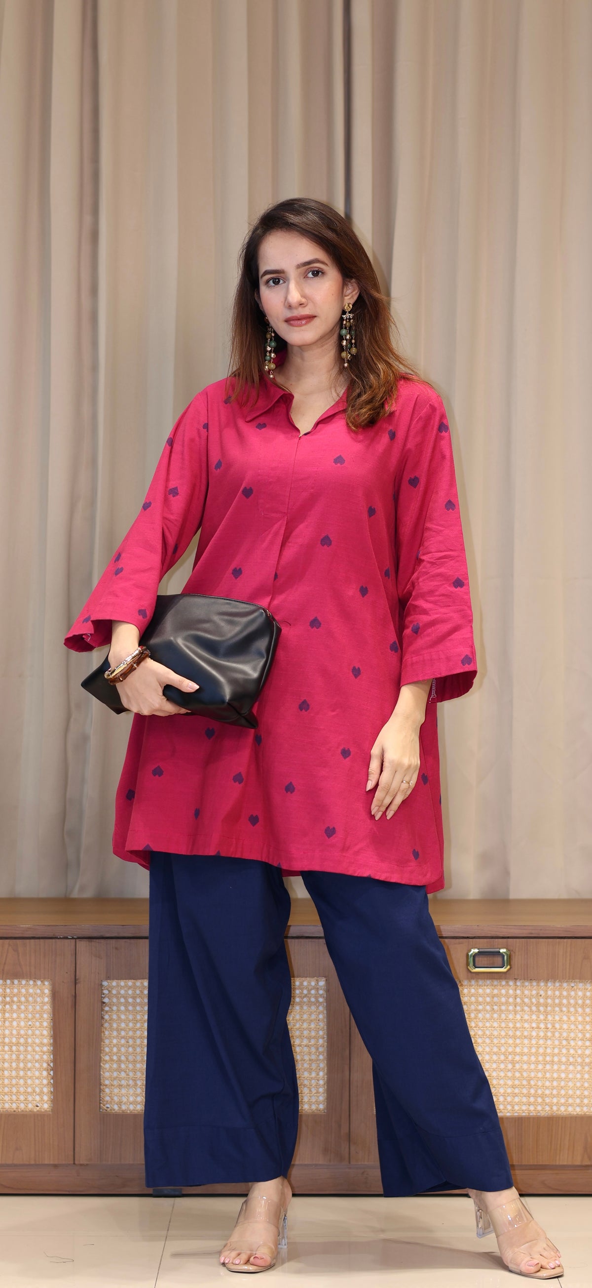 Divisha Mercerised Cotton Handwoven Kurta Set - Pink Hearts