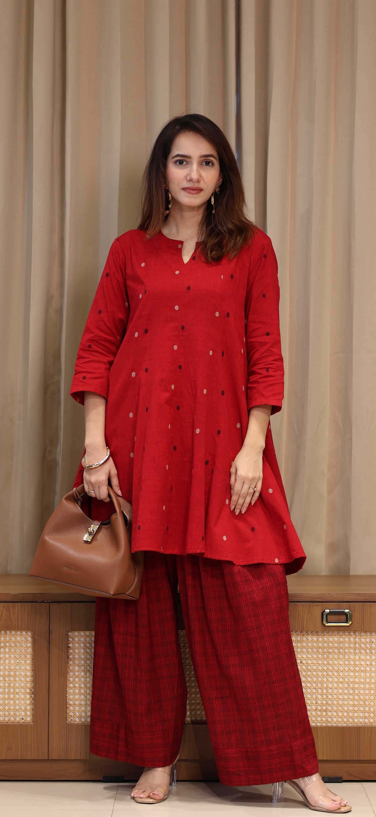 Tanvi Mercerised Cotton Handwoven Kurta Set - Red