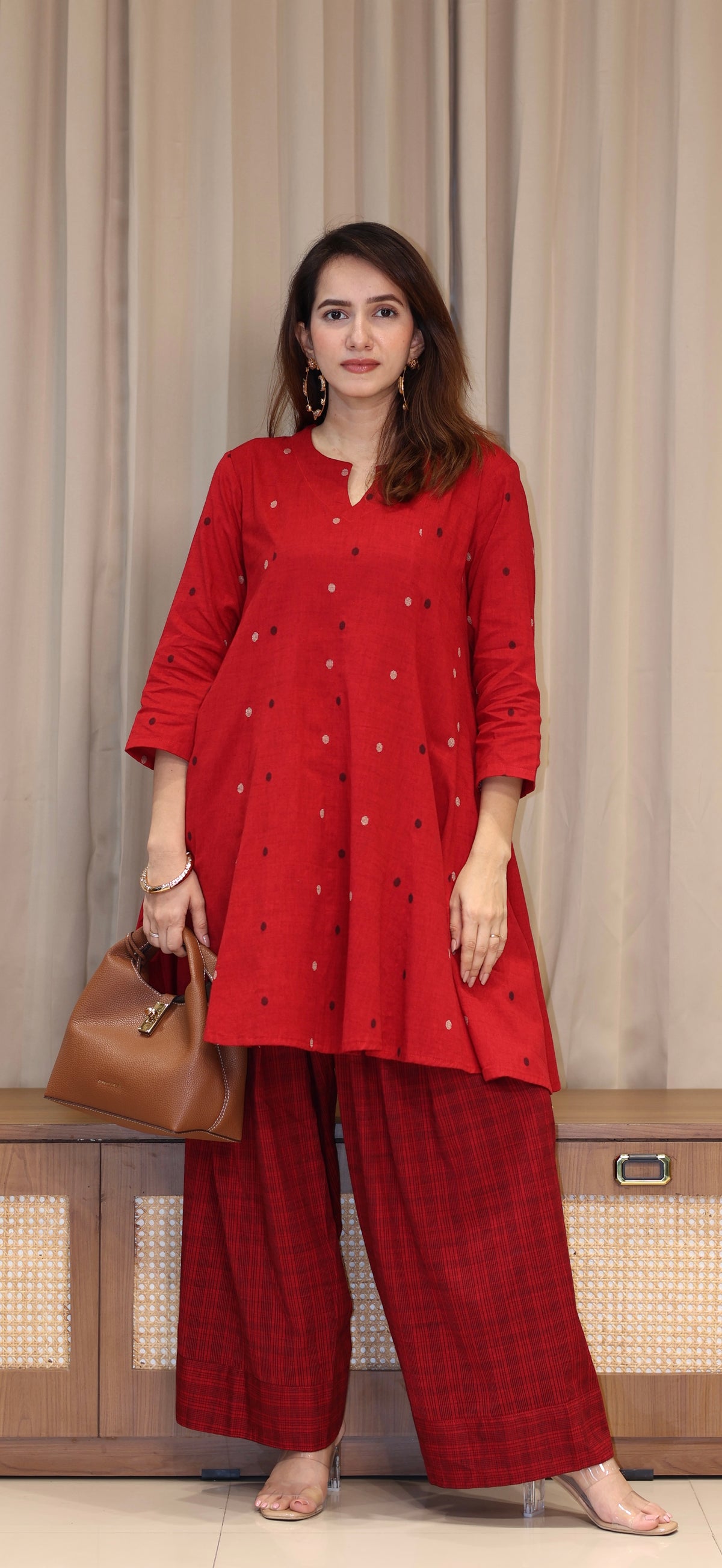 Tanvi Mercerised Cotton Handwoven Kurta Set - Red